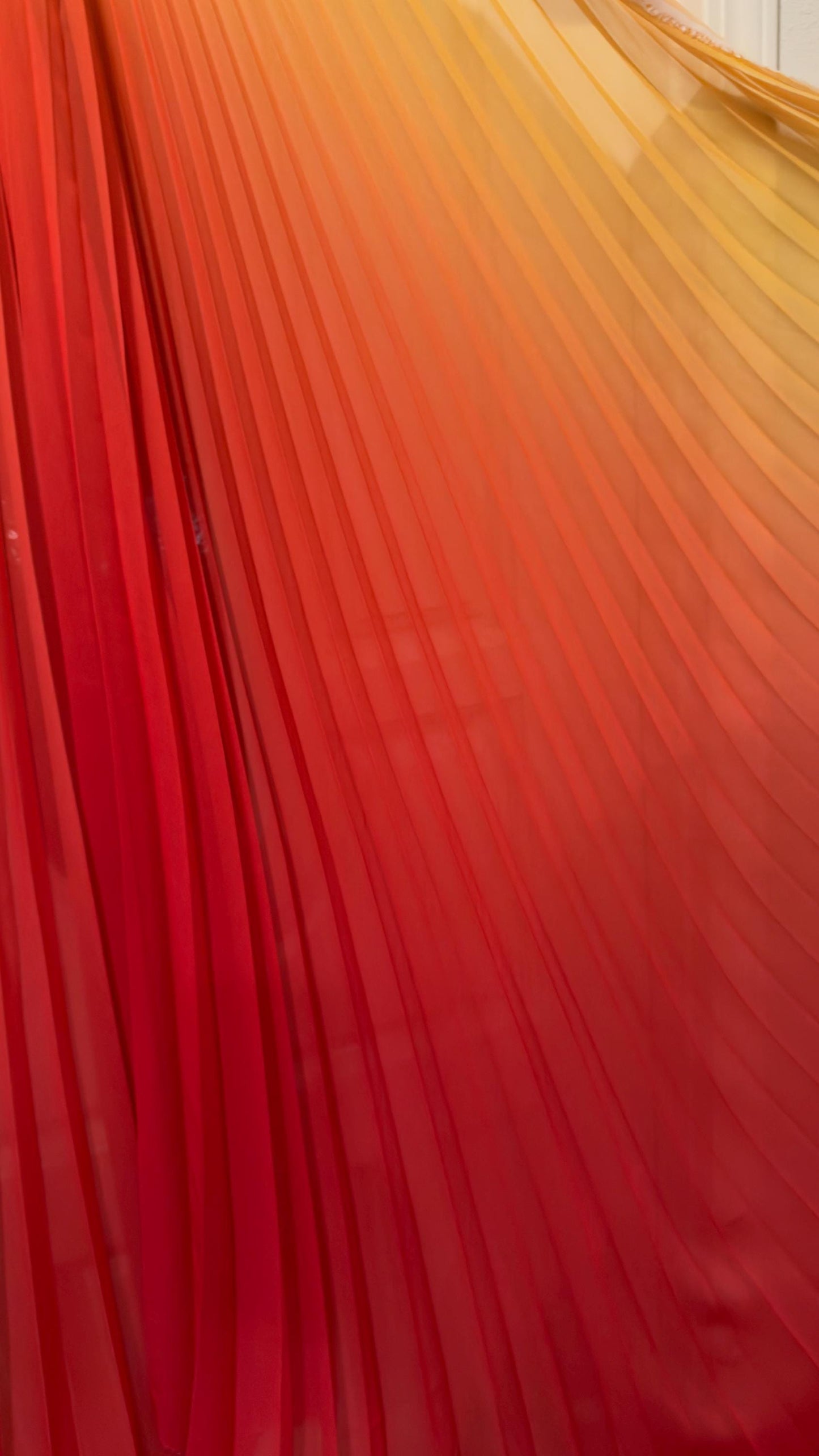 New Ombre Sunburst design Yellow/Red Orange silky chiffon 108”X60” Sold by the Piece. Ships Worldwide from Los Angeles California USA