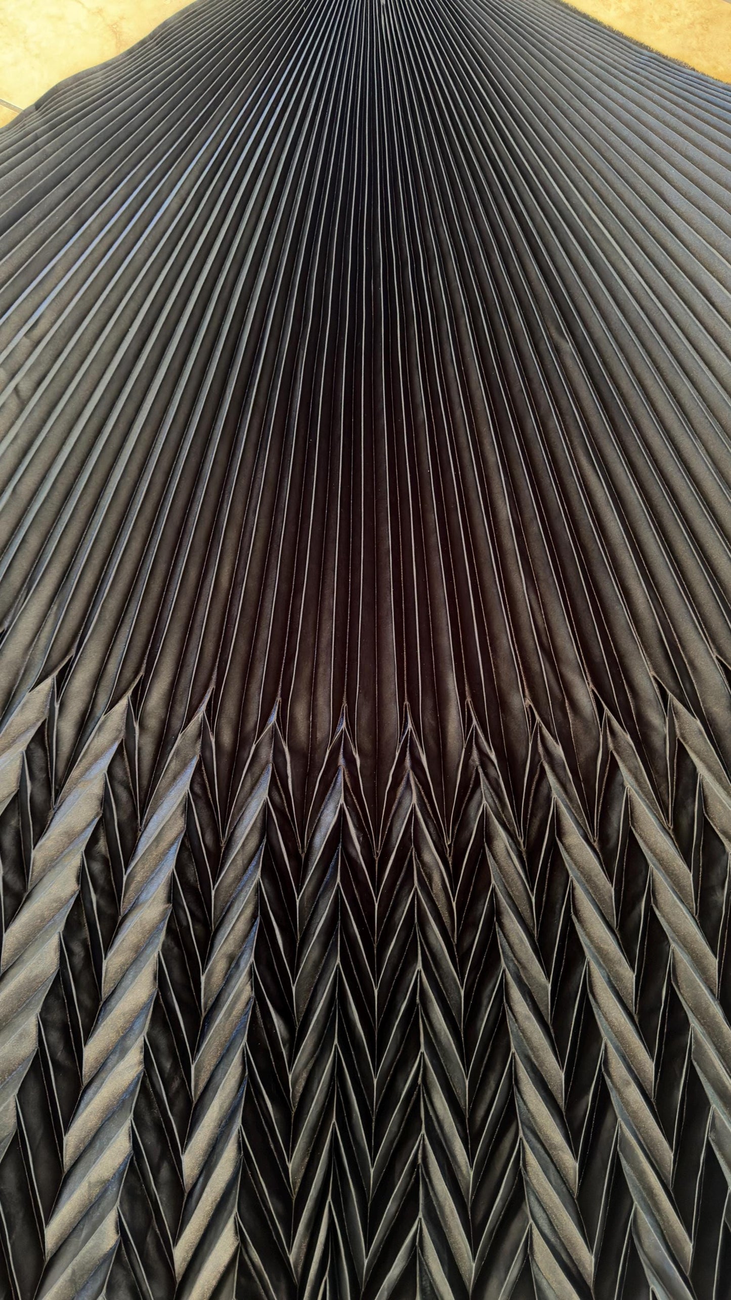 Sunburst Chevron pleated design silky stretch satin 180” length by 60” width Sold by the PC ships worldwide from Los Angeles California USA