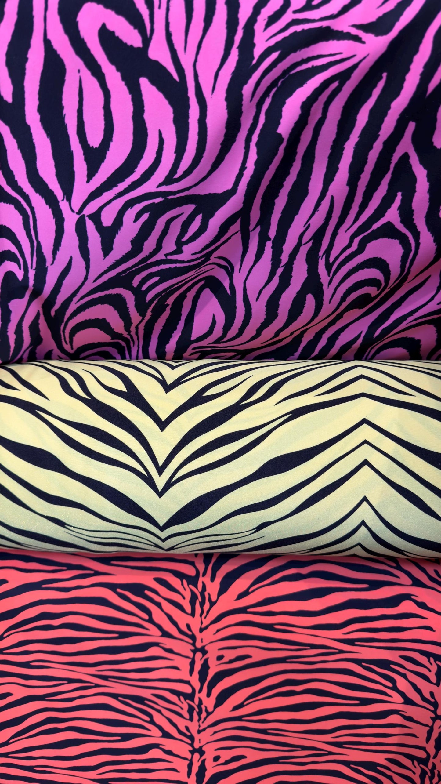 New Exotic zebra design print on nylon spandex 4way stretch 58/60" Sold by the YD. Ships worldwide from Los Angeles California USA.