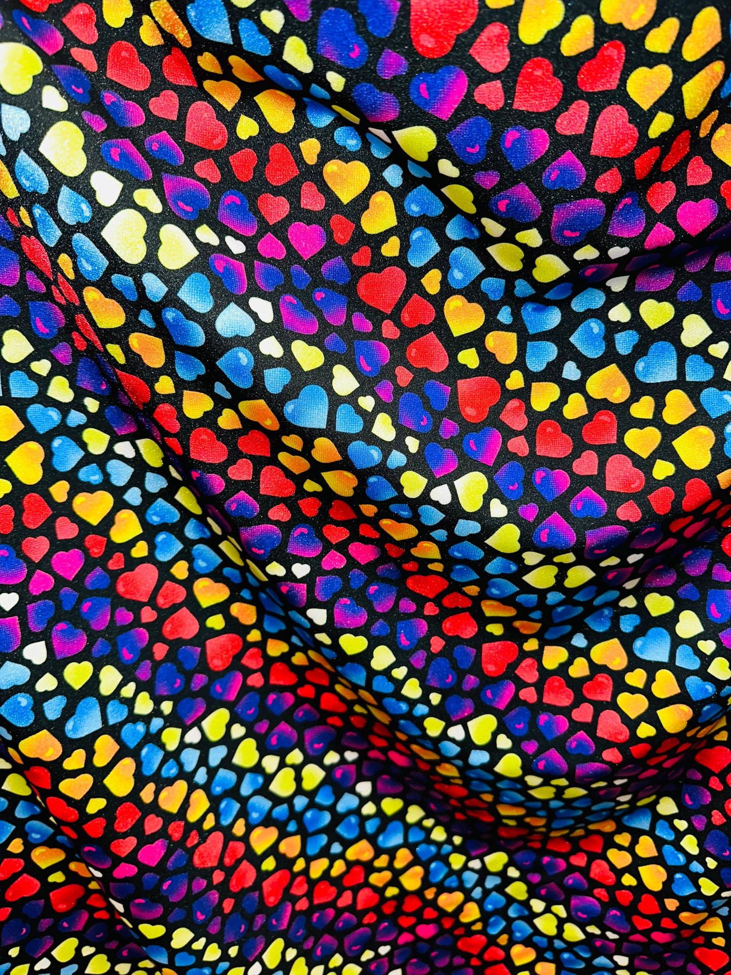 Romantic Hearts Design Black Multicolor Print on Best Quality of Nylon Spandex 4-Way