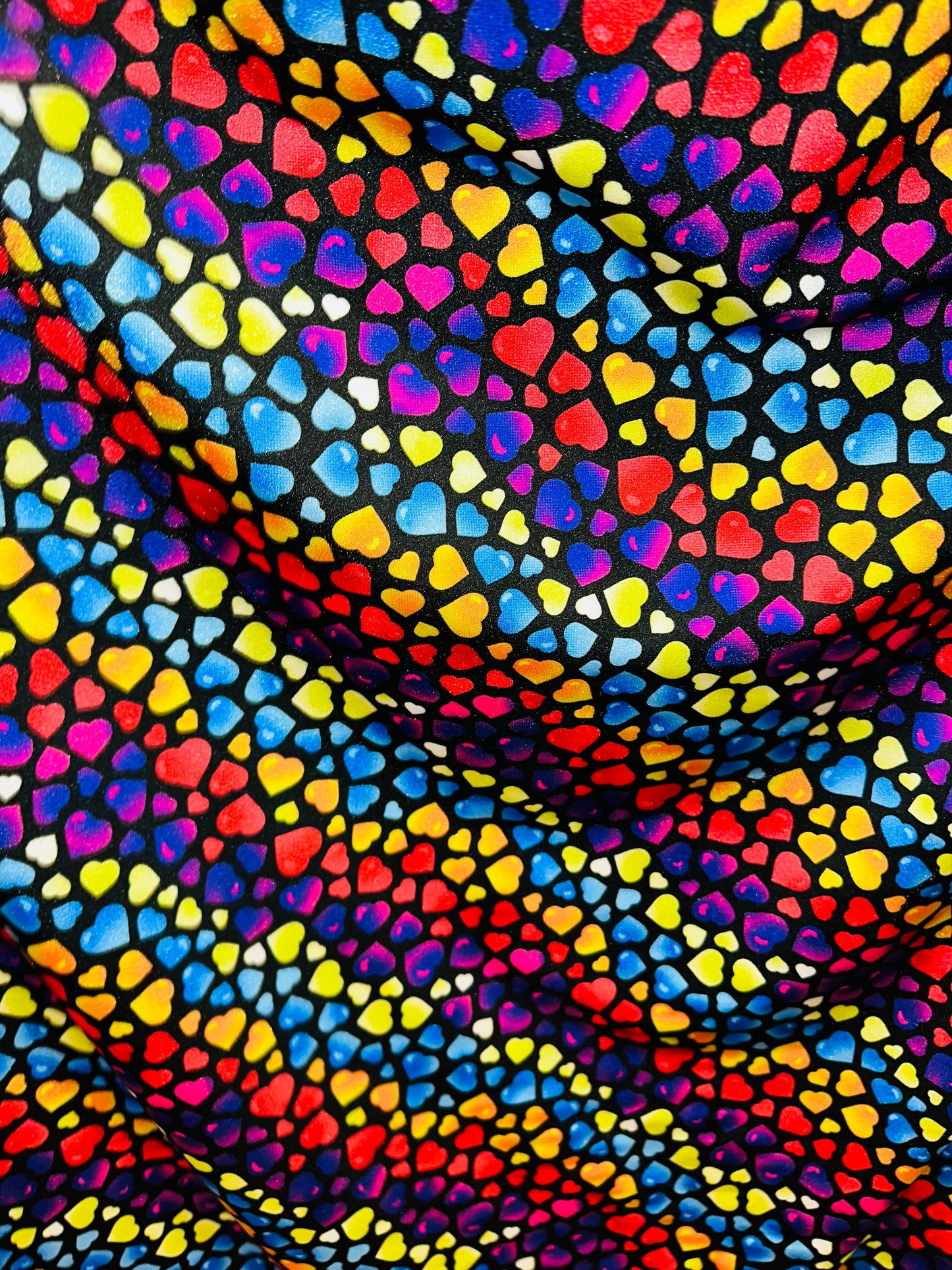 Romantic Hearts Design Black Multicolor Print on Best Quality of Nylon Spandex 4-Way