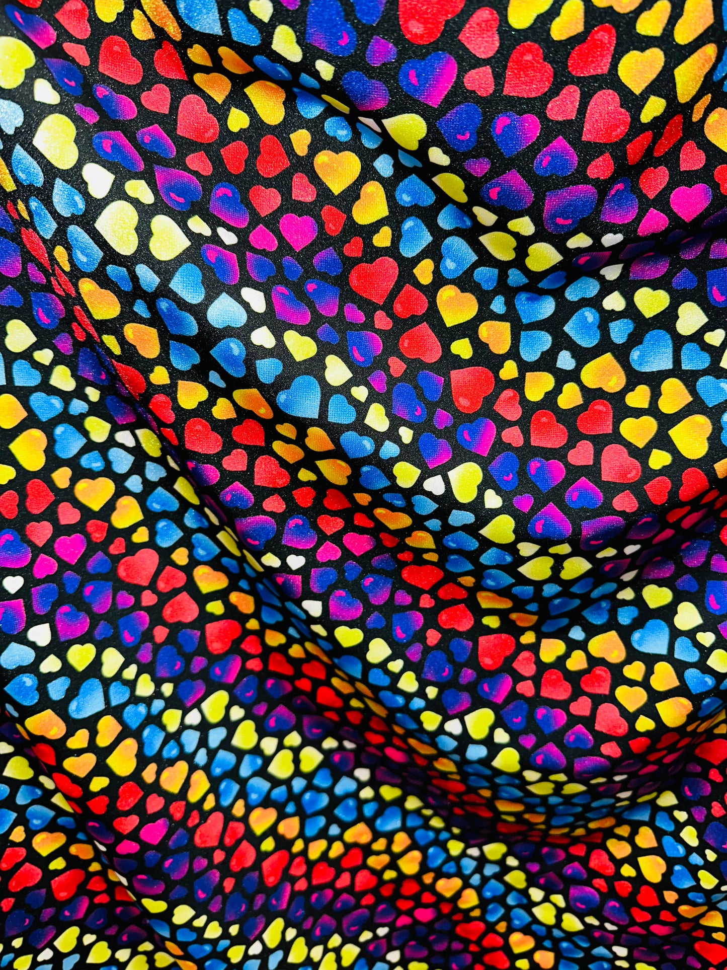Romantic Hearts Design Black Multicolor Print on Best Quality of Nylon Spandex 4-Way
