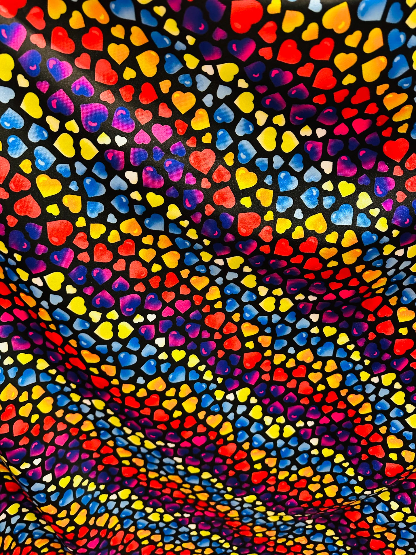 Romantic Hearts Design Black Multicolor Print on Best Quality of Nylon Spandex 4-Way