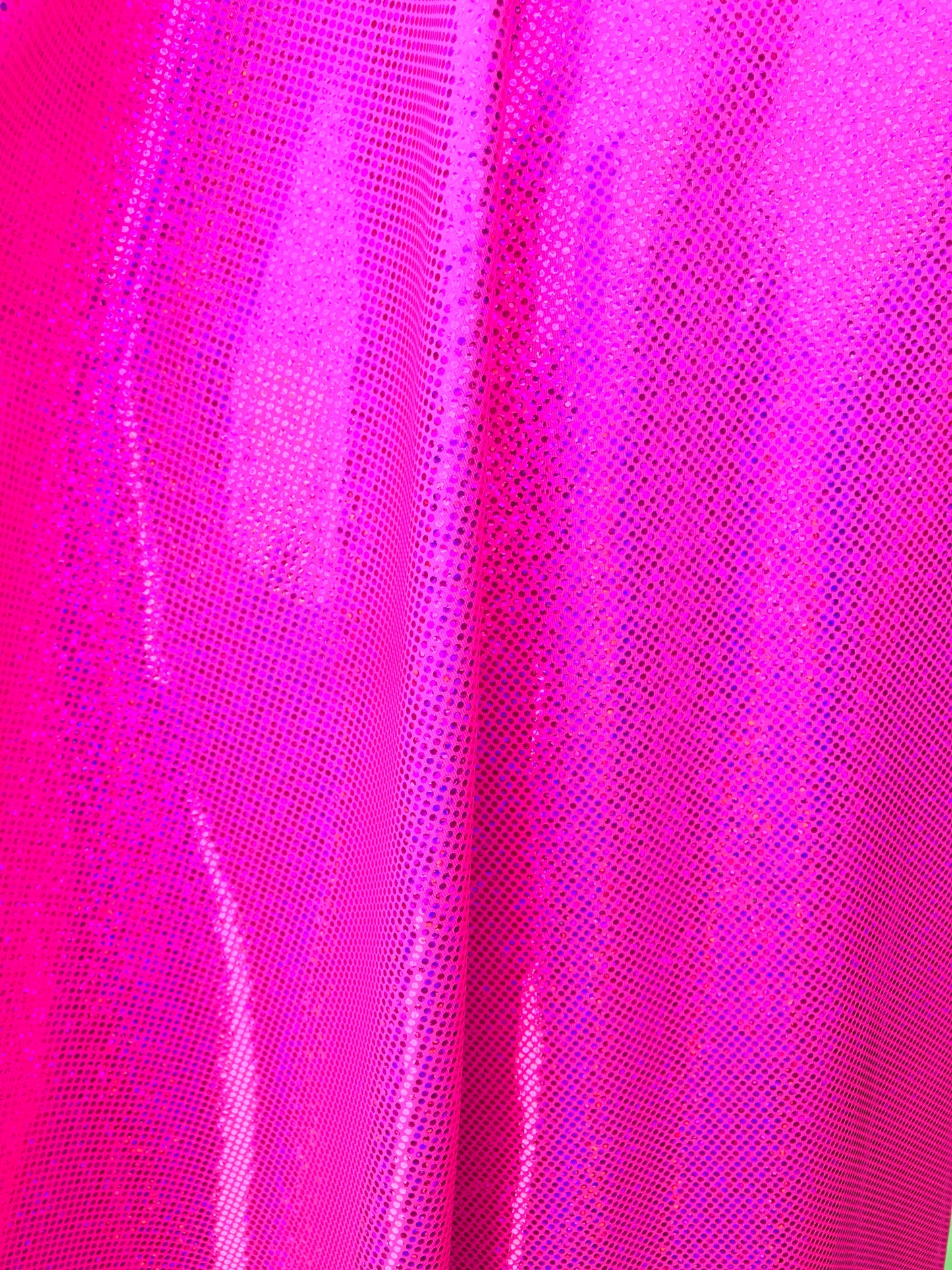 Hologram metallic dots hot pink fushia nylon spandex 4way stretch 58/60" Sold by the YD. Ships worldwide from Los Angeles California USA