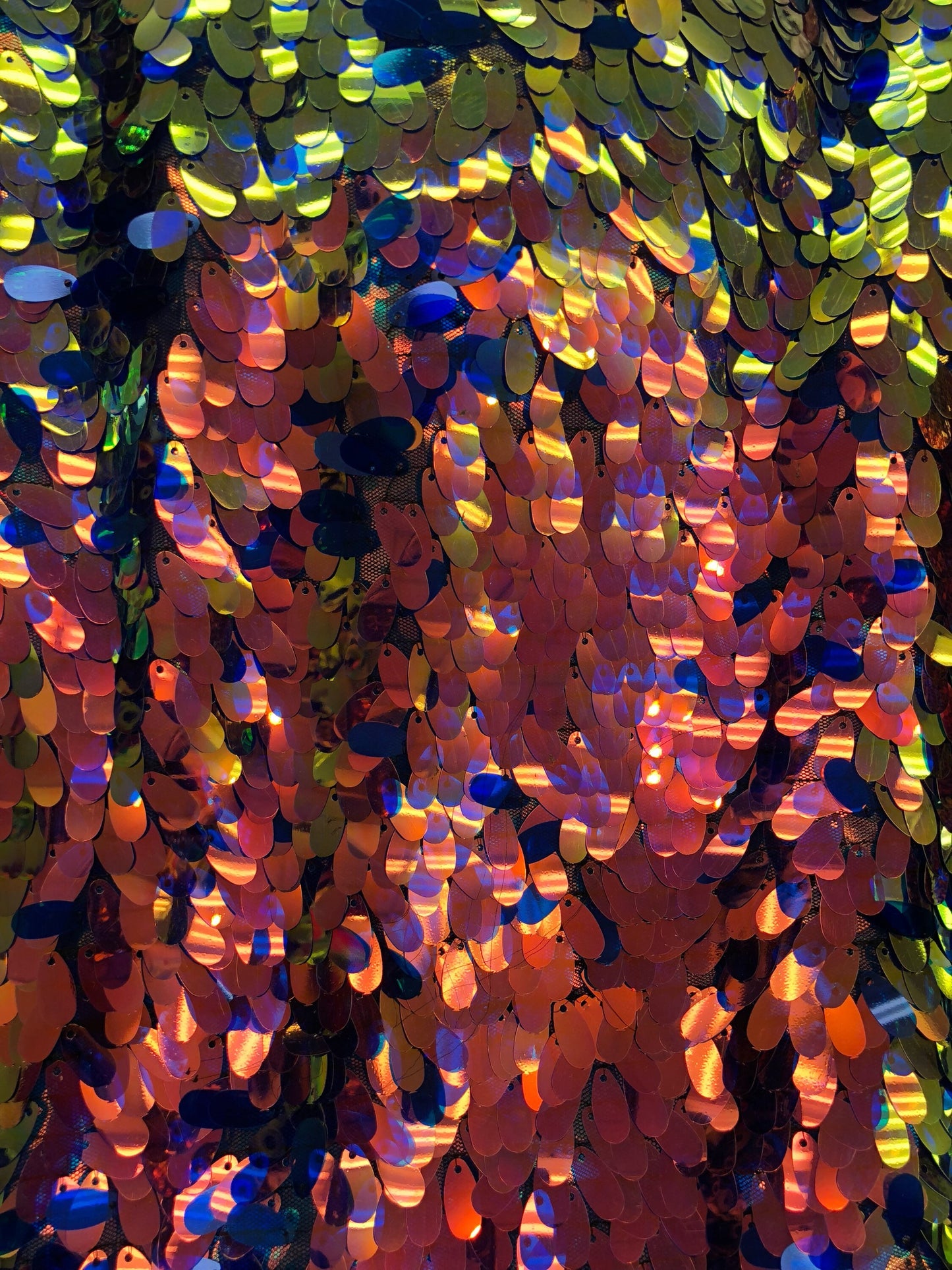 New Teardrops sequins medium size on mesh 2way stretch 58/60" Sold by the YD. Ships worldwide from Los Angeles California USA