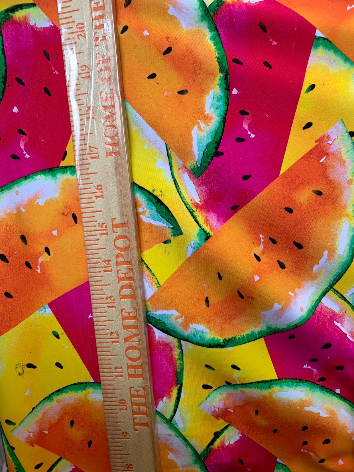 New watermelon design print on heavy nylon spandex 4way stretch 58/60" Sold by the YD. Ships worldwide from Los Angeles California USA.