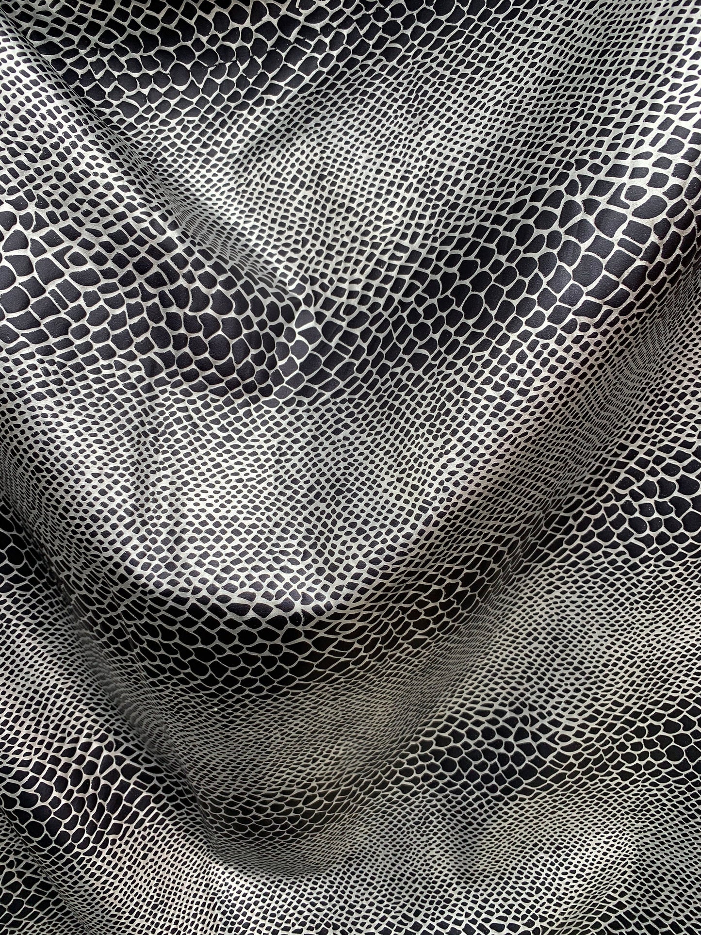 New Snake Metallic Foil Cobra Design Black/Silver Nylon Spandex 4-Way Stretch 58/60" Sold By The YD. Ships Worldwide From Los Angeles CA USA