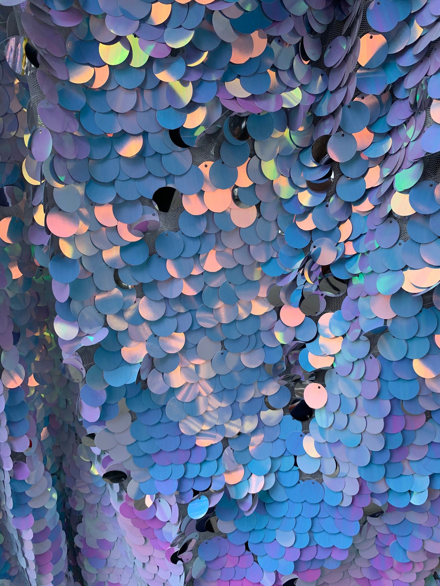 New Unicorn Paillette Sequins White/Pink 20mm Sequins Size On Strech mesh 2Way 58/60" Sold By The YD. Ships Worldwide From Los Angeles CA.