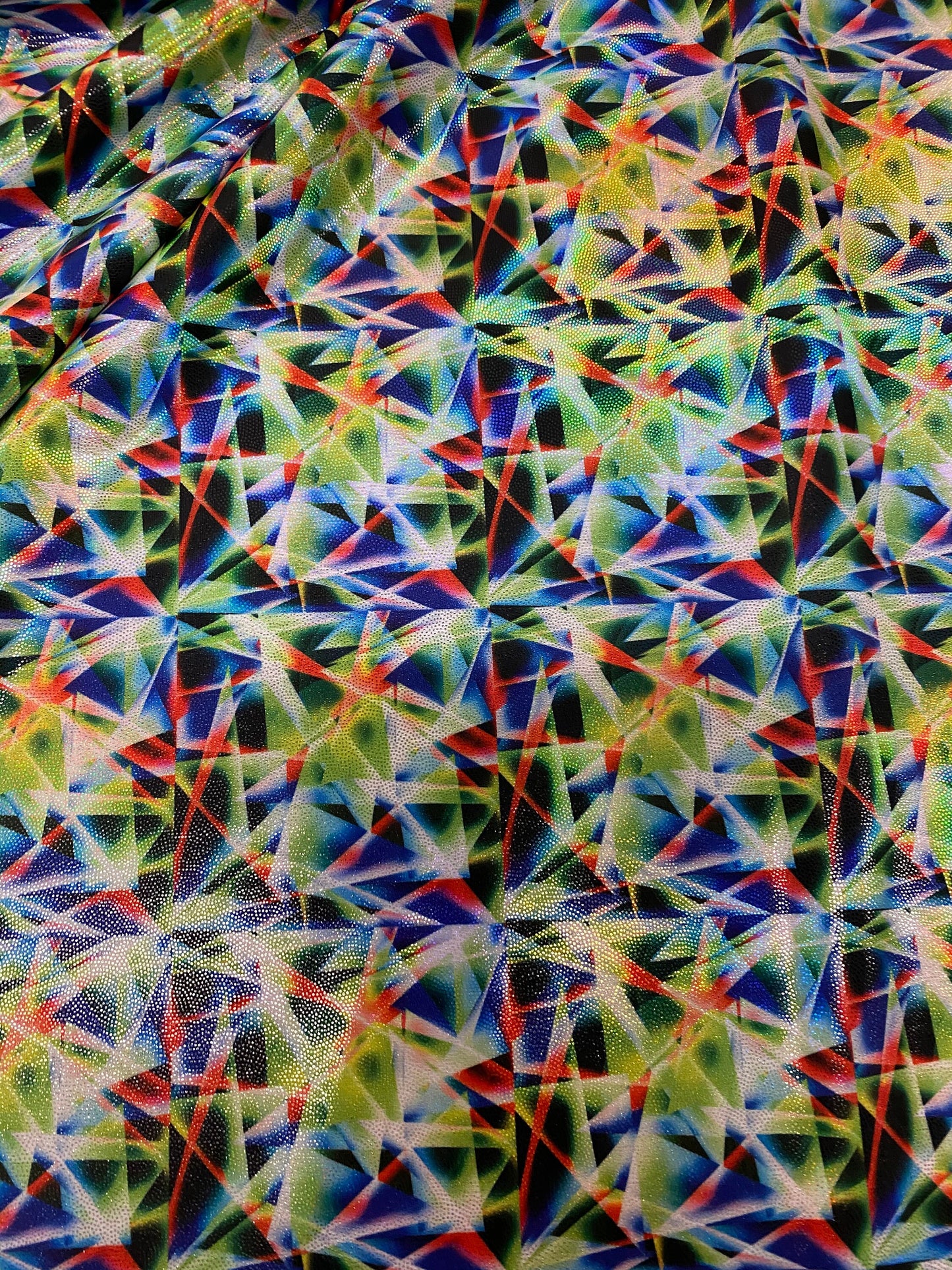 New 3D Glass abstract design digital foil print hologram metallic nylon with Iridescent foil 4-way stretch 58/60” Sold by the YD.