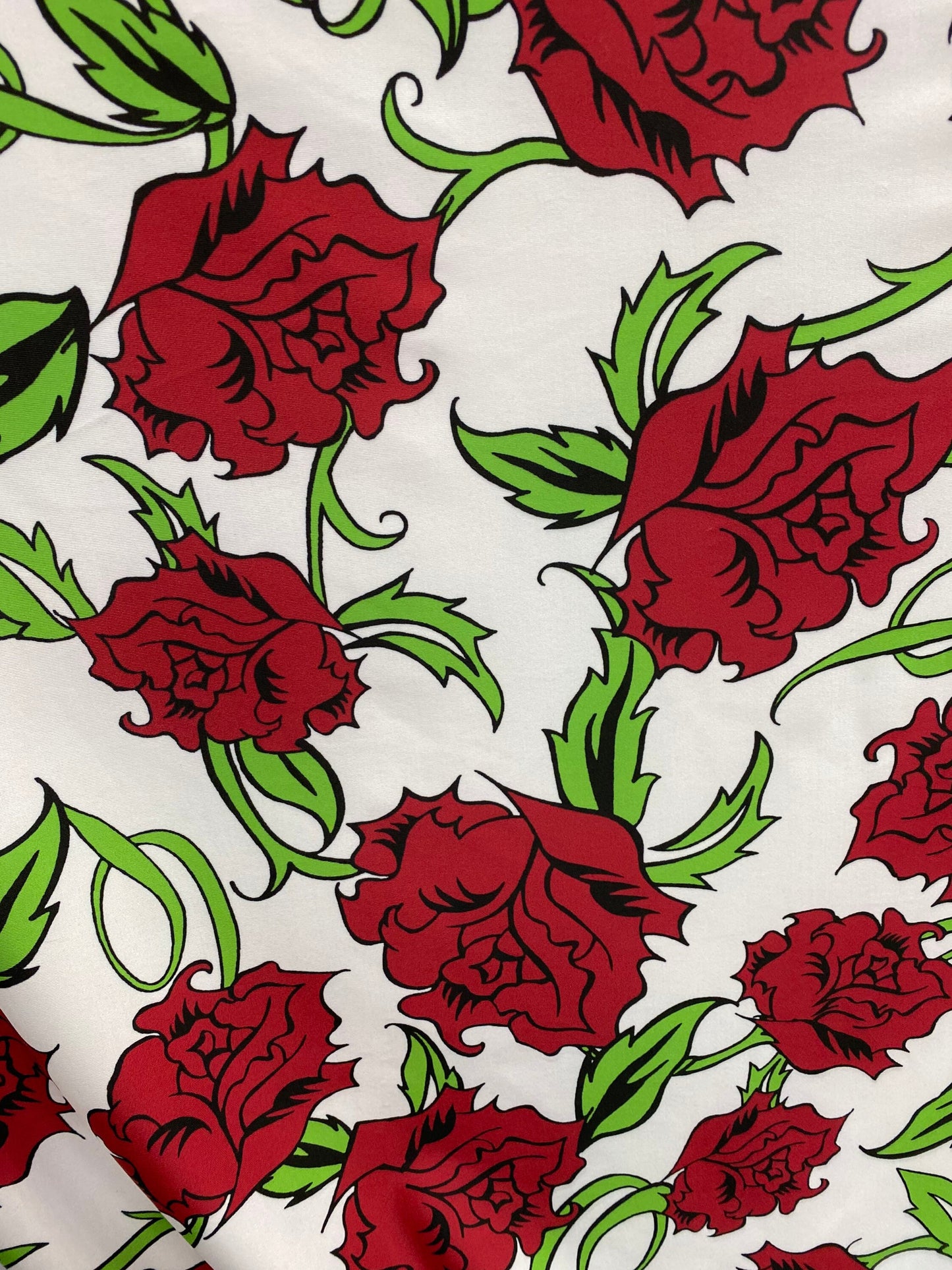 New Red flower design print on nylon spandex 4-way stretch 58/60” Sold by the YD. Ships worldwide from Los Angeles California USA.