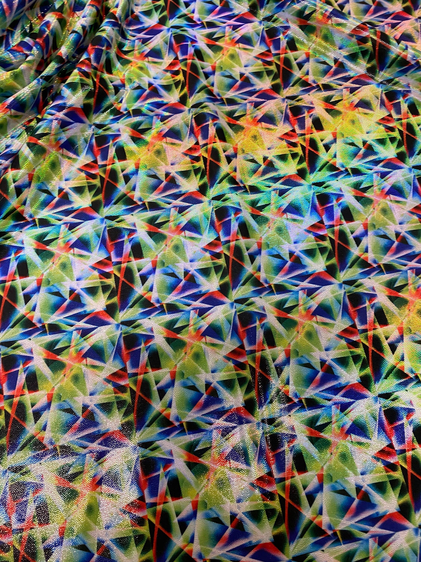 New 3D Glass abstract design digital foil print hologram metallic nylon with Iridescent foil 4-way stretch 58/60” Sold by the YD.