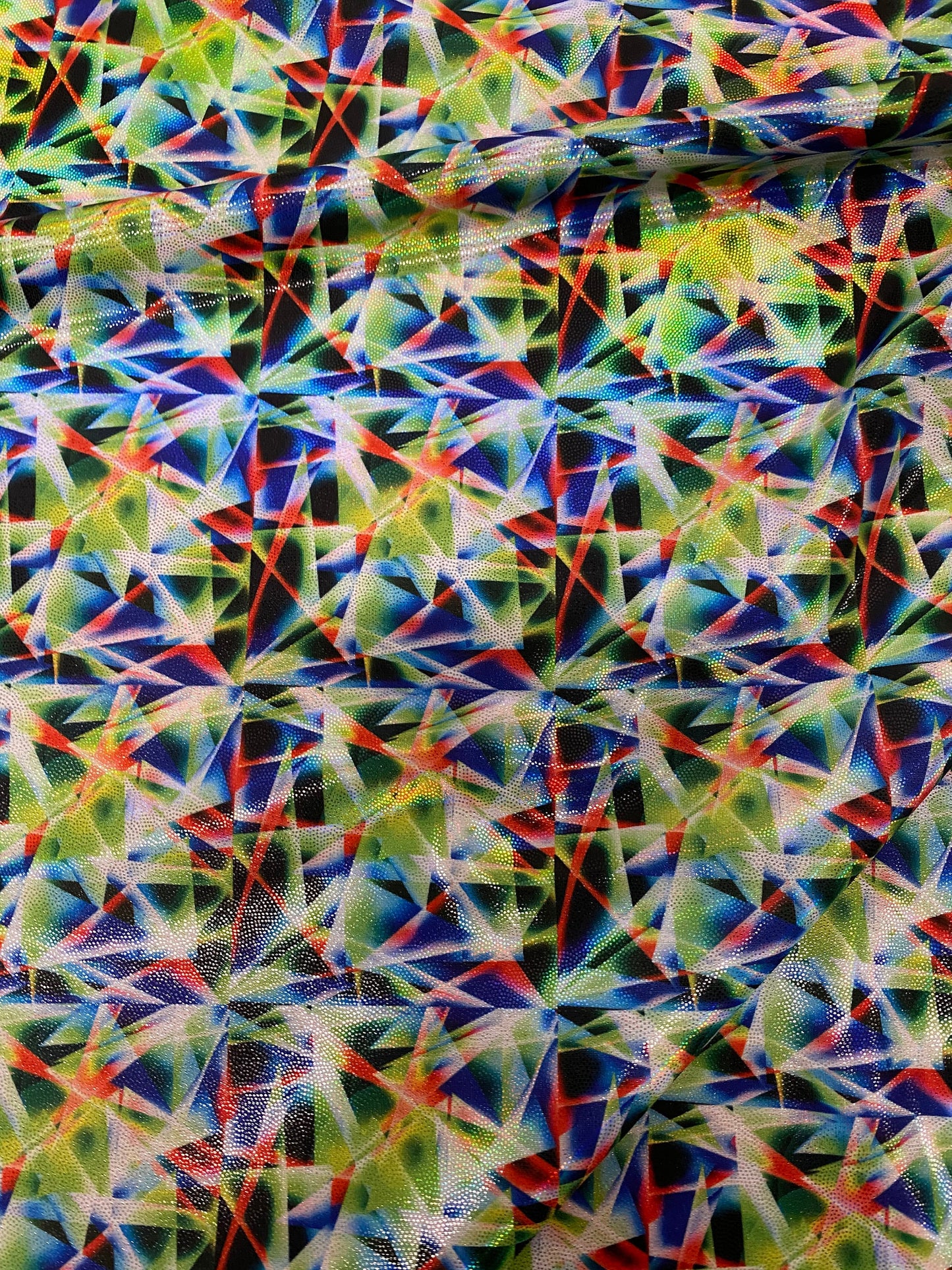 New 3D Glass abstract design digital foil print hologram metallic nylon with Iridescent foil 4-way stretch 58/60” Sold by the YD.