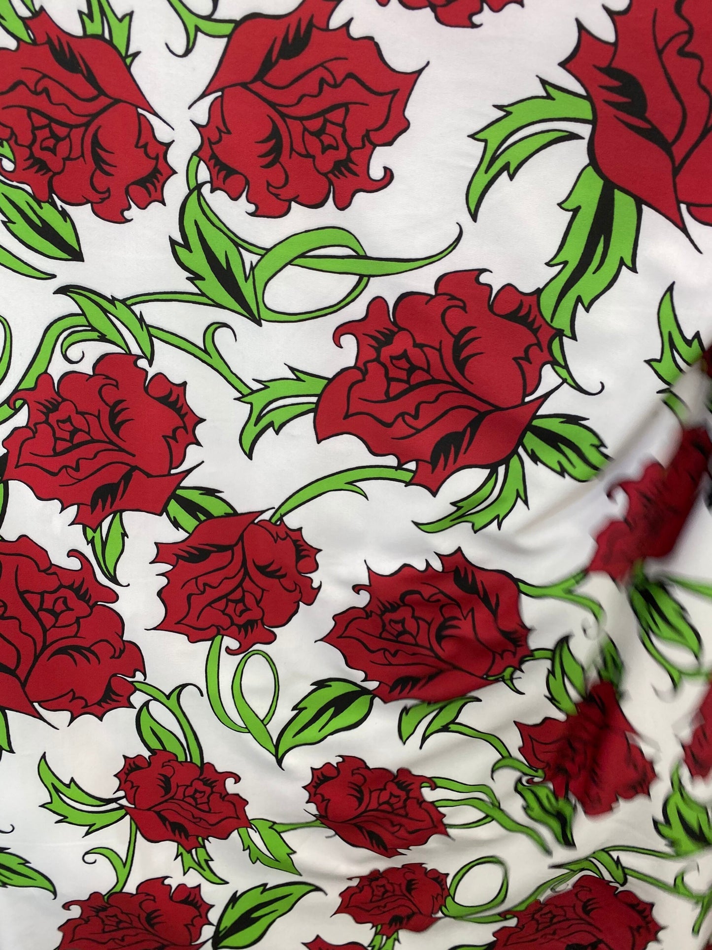 New Red flower design print on nylon spandex 4-way stretch 58/60” Sold by the YD. Ships worldwide from Los Angeles California USA.
