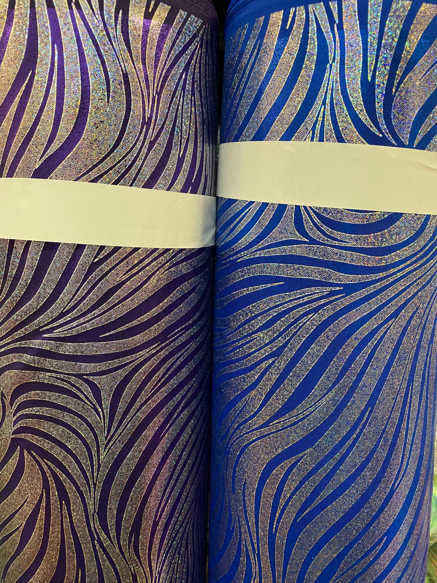 New legacy zebra design metallic hologram nylon spandex 4-way stretch 58/60” Sold by the YD. Ships worldwide from Los Angeles California.