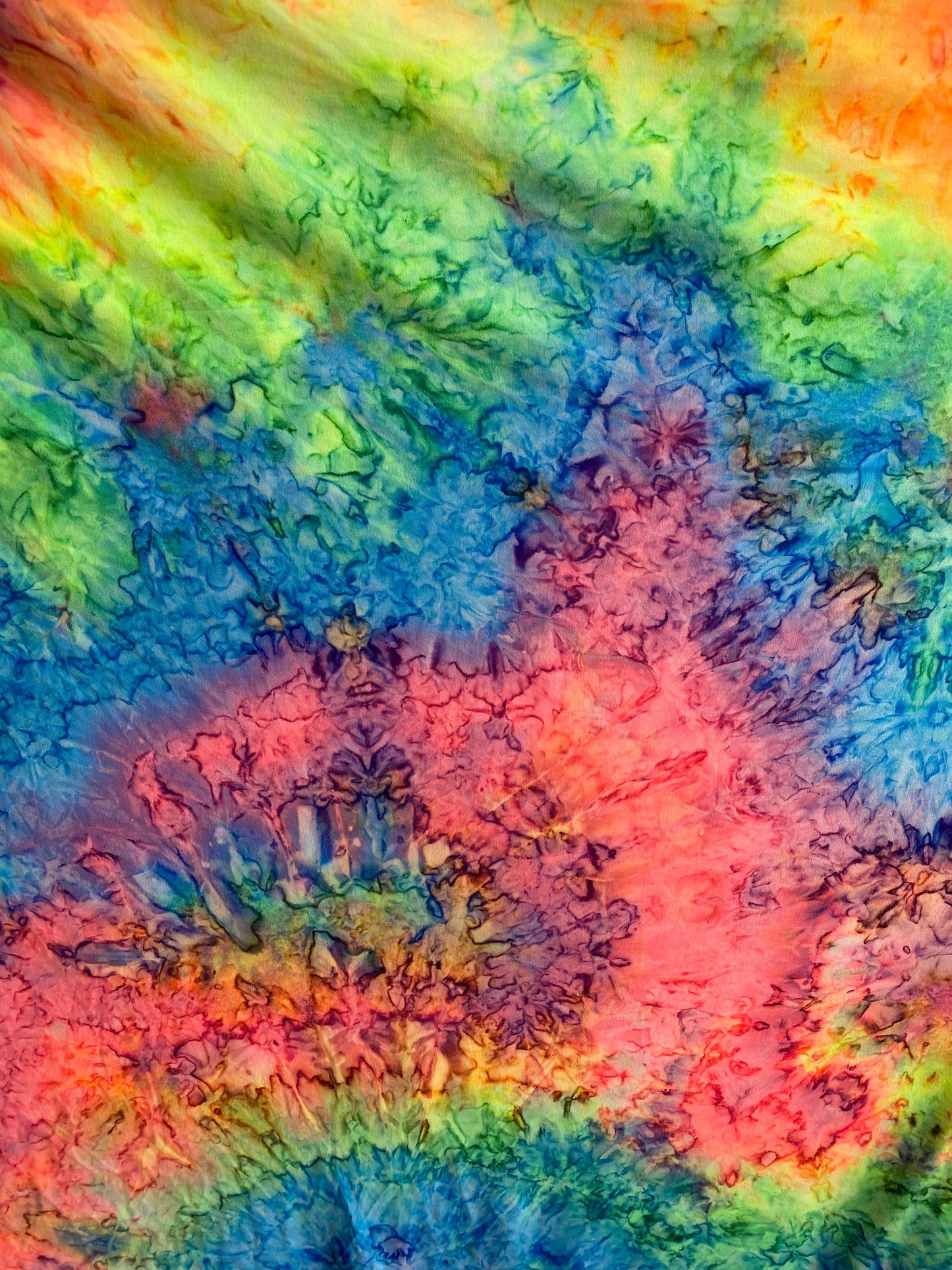 New rainbow tie dye print on soft poly spandex 4-way stretch 58/60” Sold by the YD. Ships Worldwide from Los Angeles California USA.