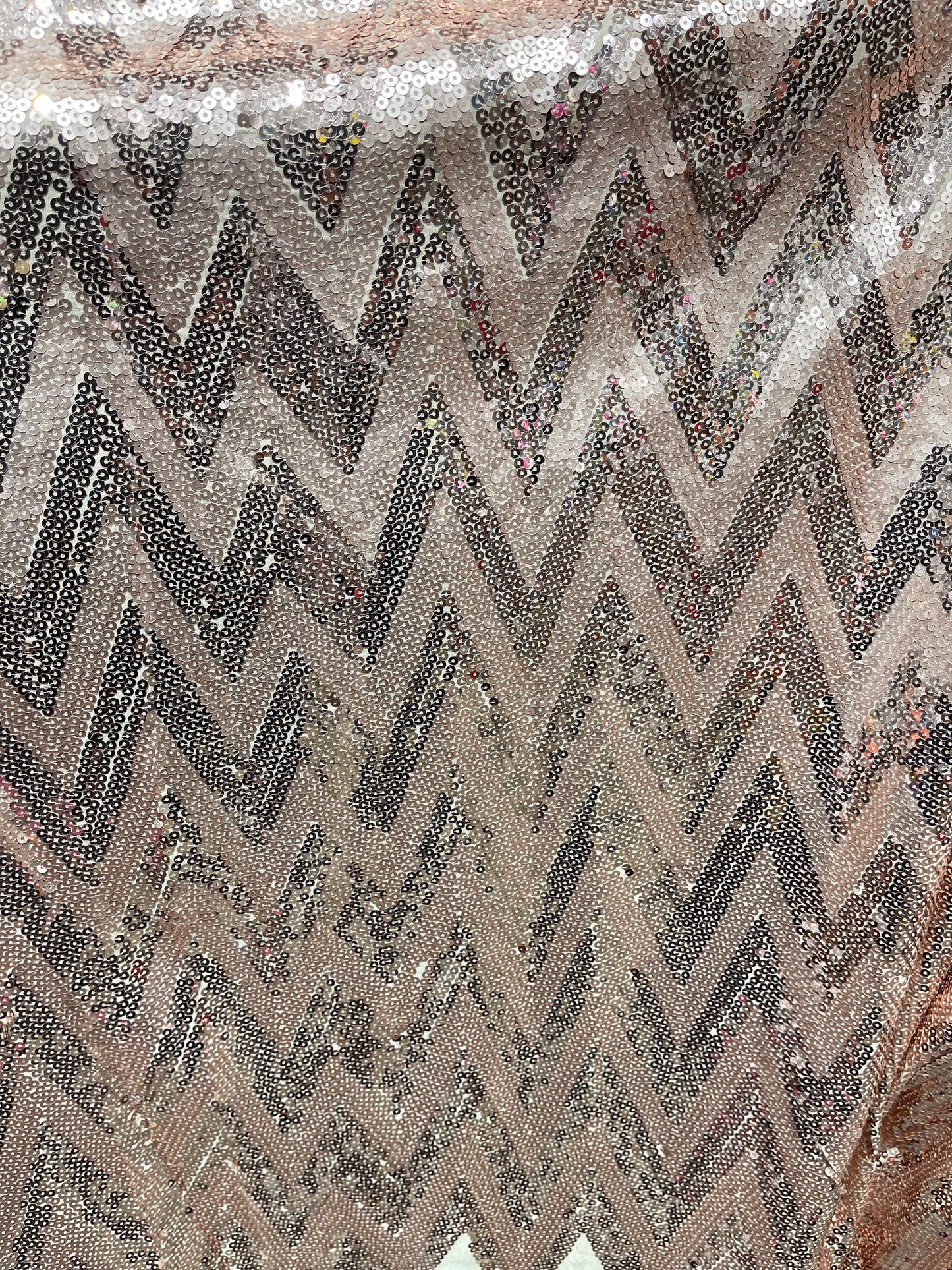 Chevron design two tone sequins embroidered on spandex base 2-way stretch 58/60” Sold by the YD. Ships Worldwide from Los Angeles California