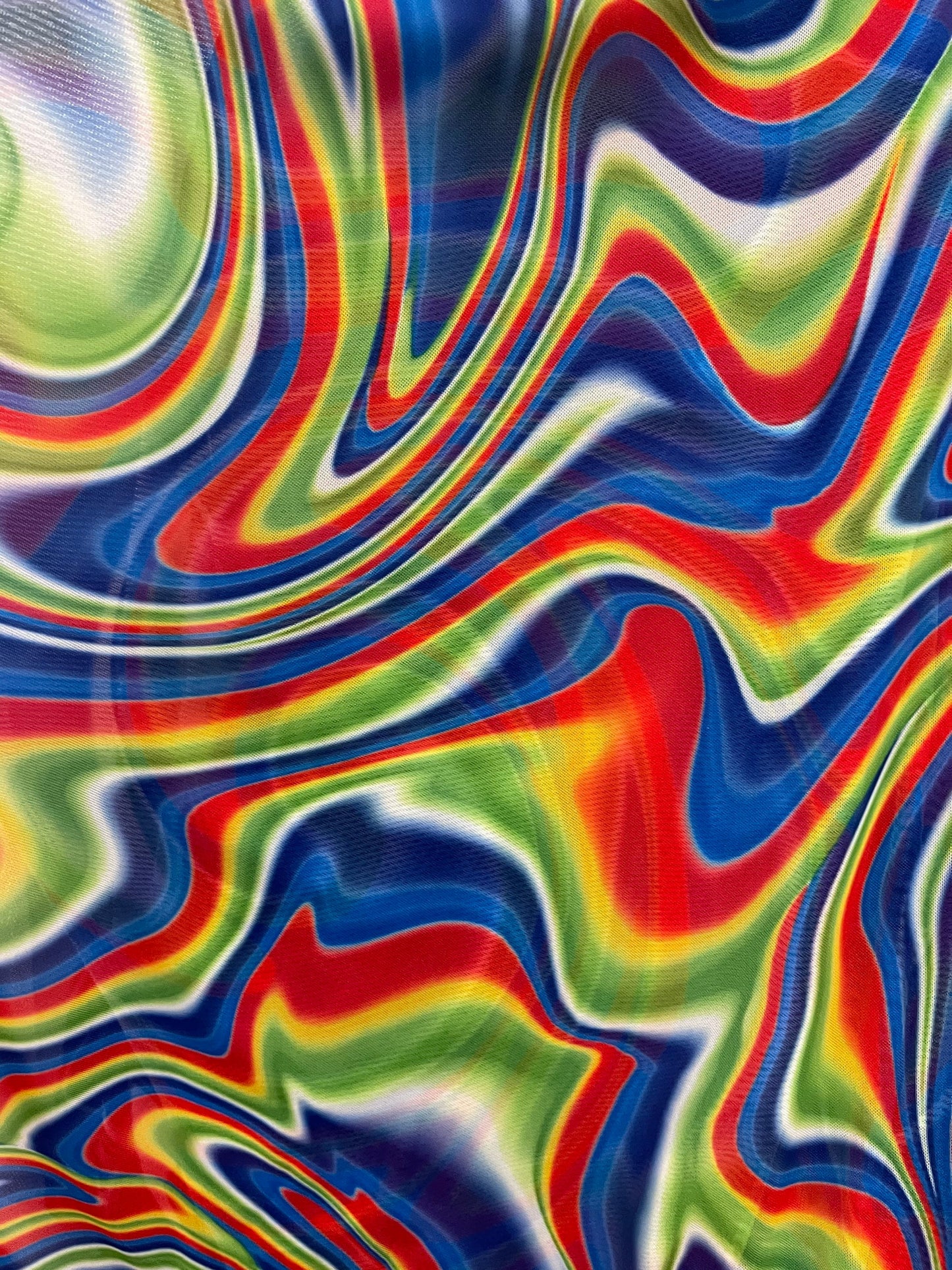 New Modern abstract lava design multicolor print on best quality of power mesh spandex 4-way stretch 58/60” Sold by the YD. Ships Worldwide