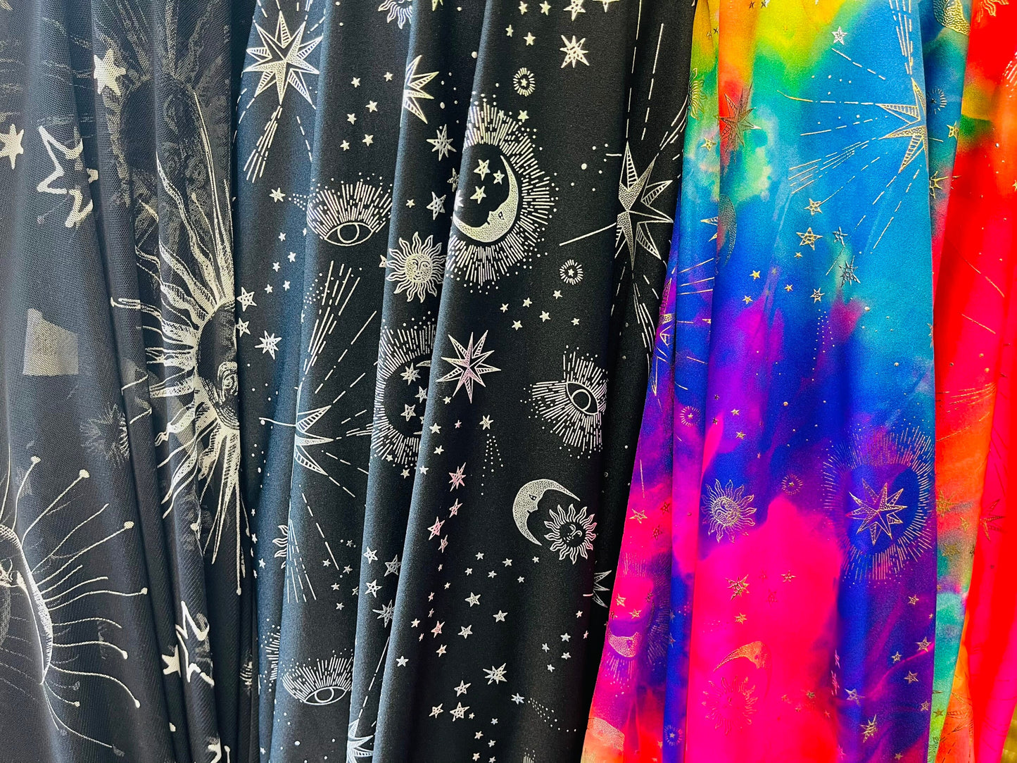 Celestial design print on best quality of nylon spandex and power mesh 4-way stretch 58/60” Sold by the YD. Ships Worldwide from Los Angeles