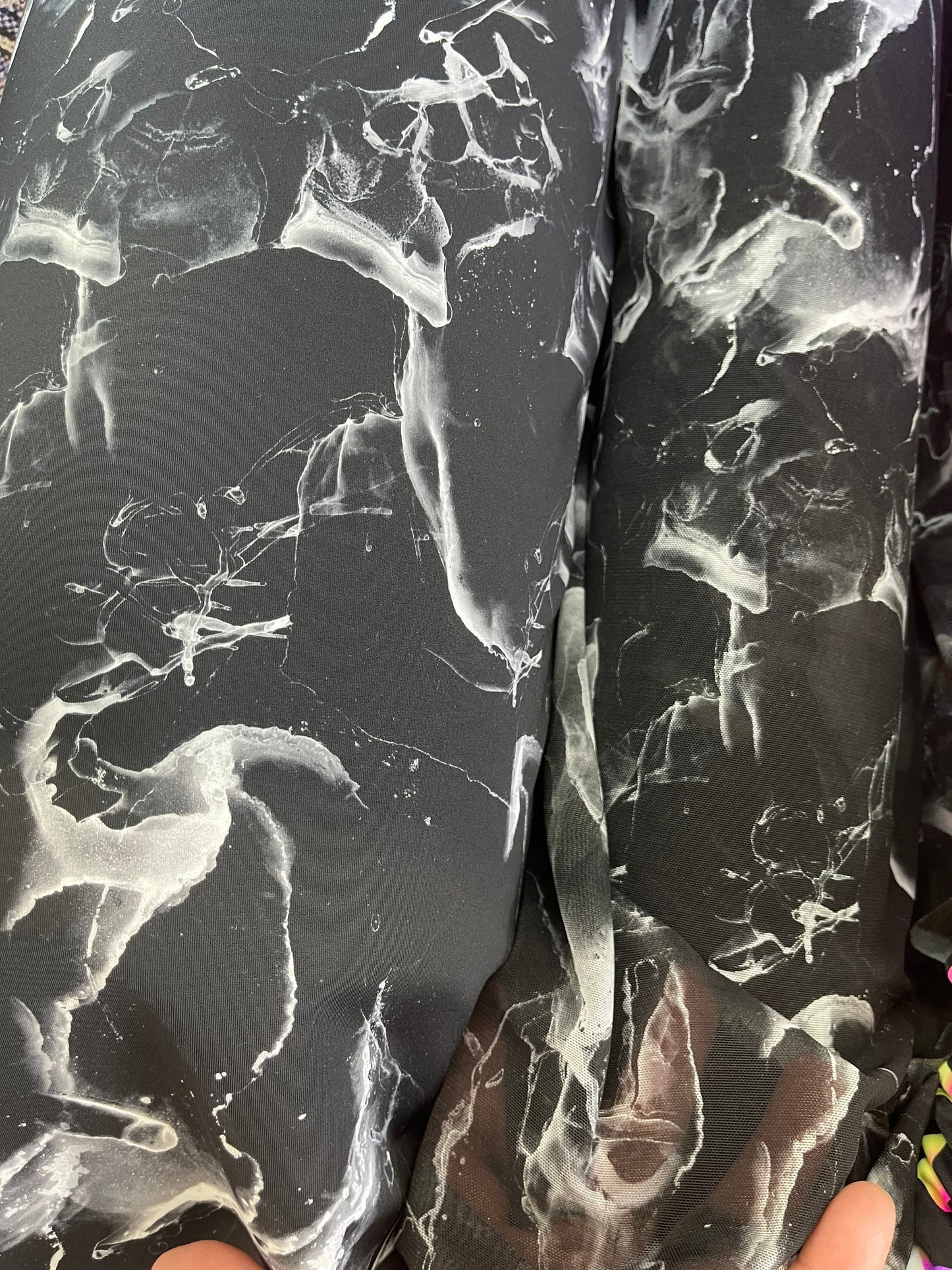 New abstract Marble design Black/white print on best quality of nylon spandex and power mesh 4-way stretch 58/60” Sold by the YD.