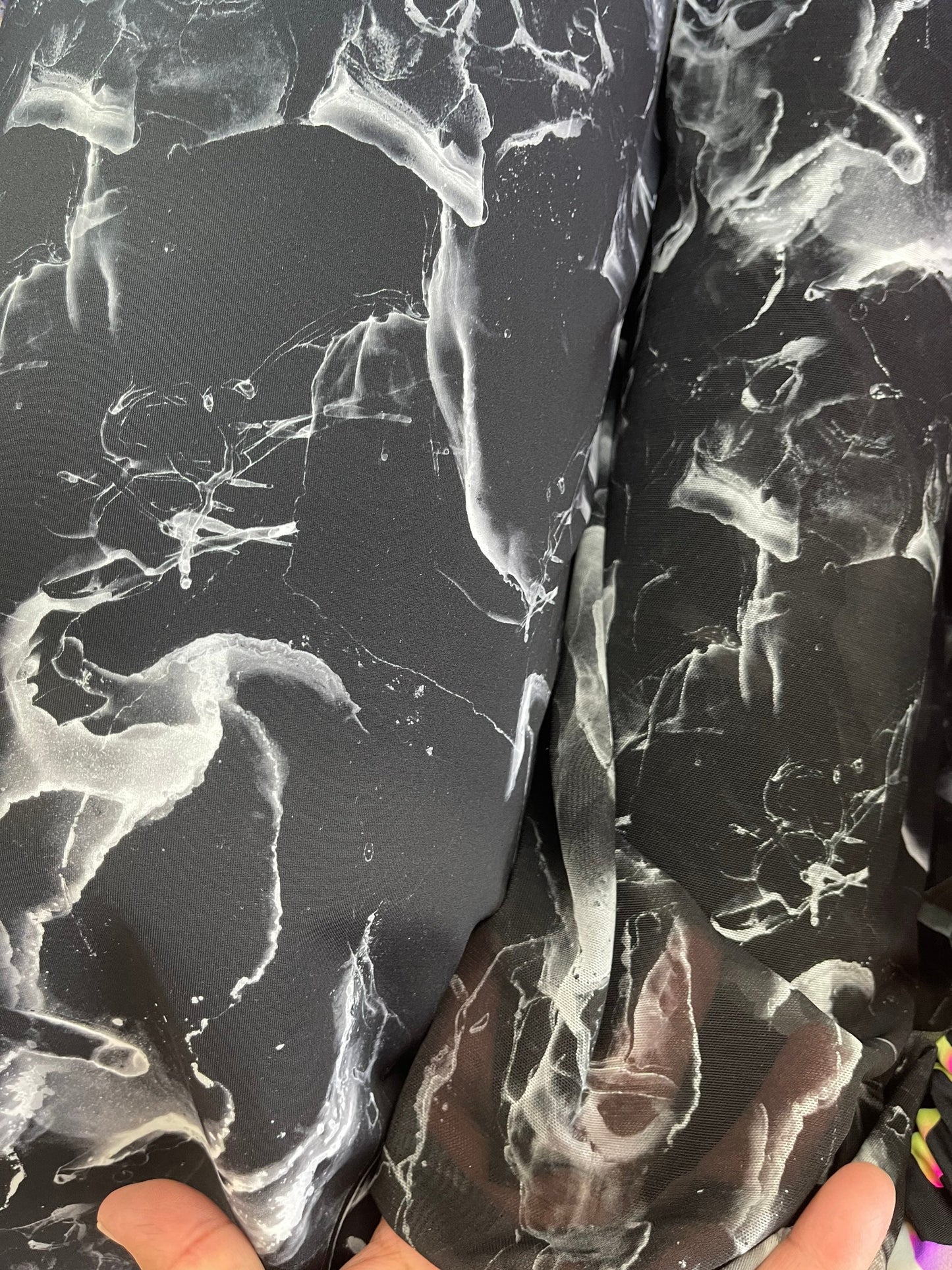 New abstract Marble design Black/white print on best quality of nylon spandex and power mesh 4-way stretch 58/60” Sold by the YD.