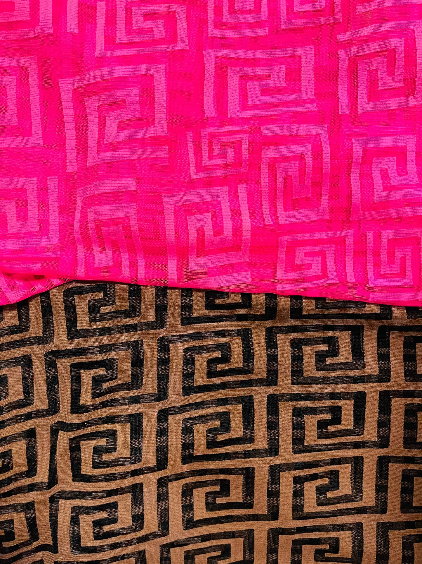 New modern fashion brand design print on poly Mesh 4-way stretch 58/60” Sold by the YD. Ships worldwide from Los Angeles California USA.