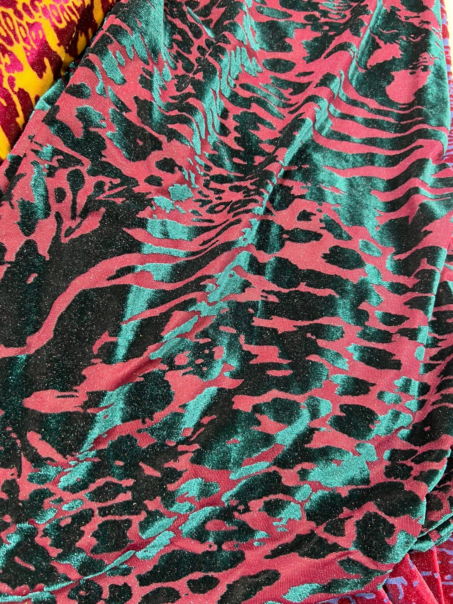 New Exotic animal print design on burnout luxury stretch velvet 4-way stretch 58/60” Sold by the YD. Ships Worldwide from Los Angeles CA