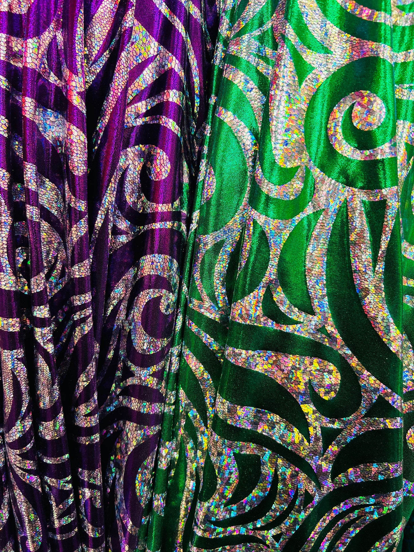 Rolex design swirl hologram metallic nylon spandex 4-way stretch 58/60” Sold by the YD. Ships worldwide from Los Angeles California USA.