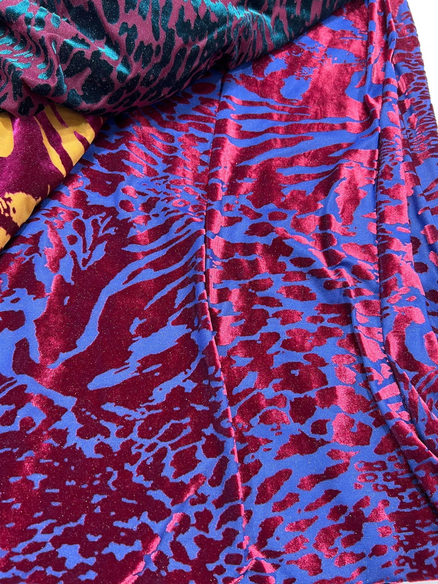 New Exotic animal print design on burnout luxury stretch velvet 4-way stretch 58/60” Sold by the YD. Ships Worldwide from Los Angeles CA