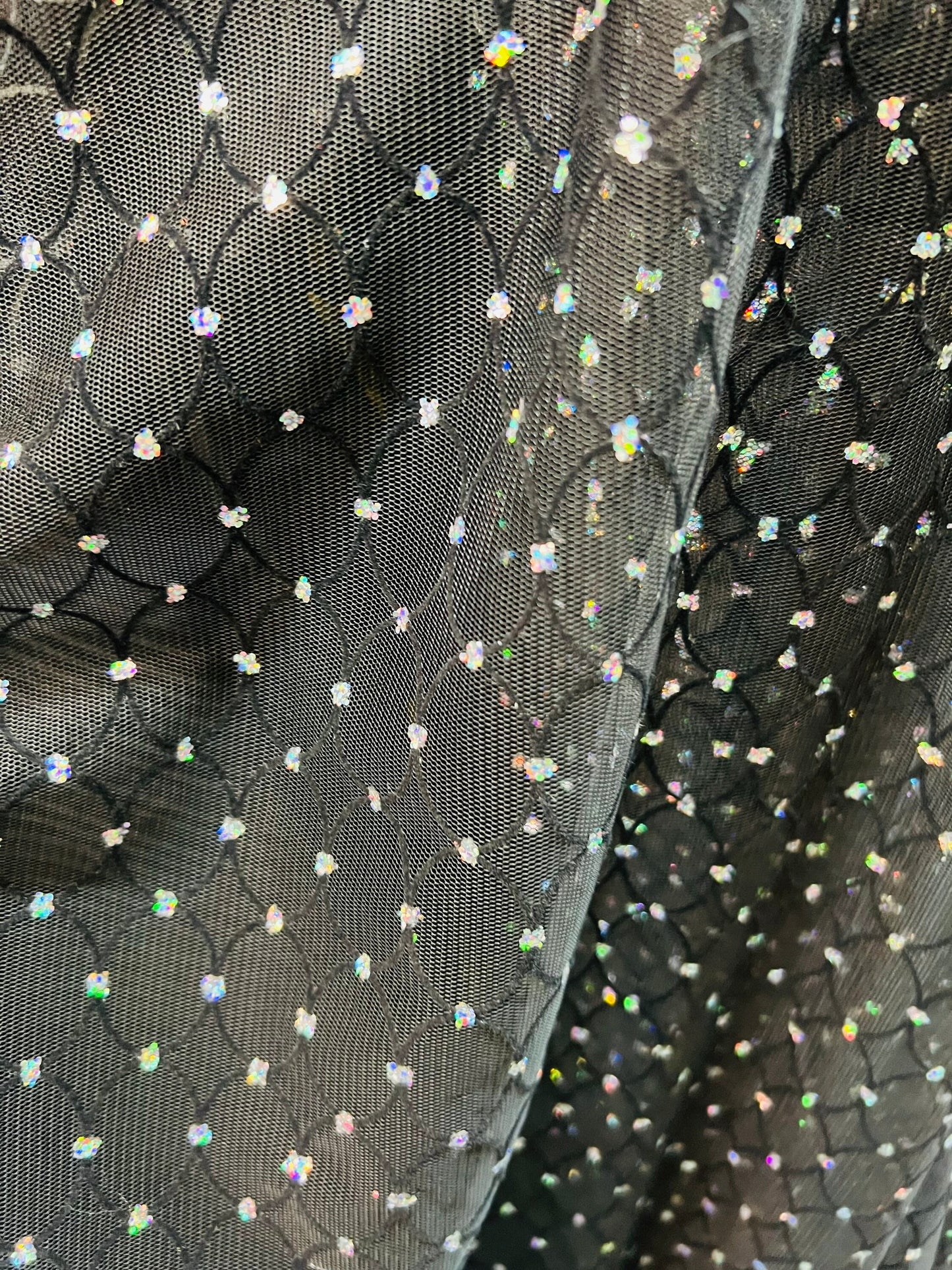 Oval design flocking glitter stretch mesh one way stretch 58/60” Sold by the YD. Ships Worldwide from Los Angeles California USA