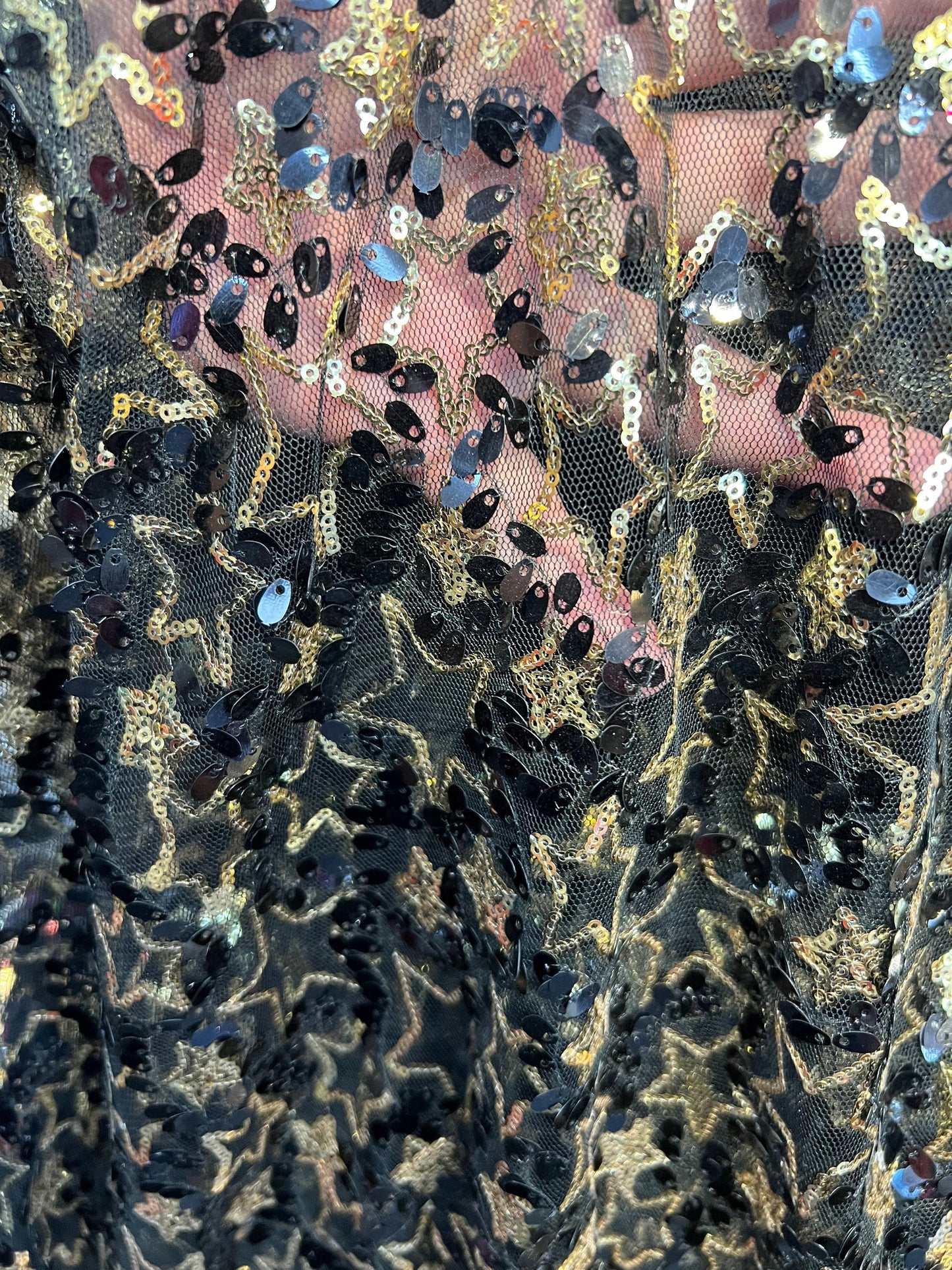 Vegas design shiny stars sequins embroidered on stretch mesh 2-way 55-57” Sold by the YD. Ships Worldwide from Los Angeles California USA.