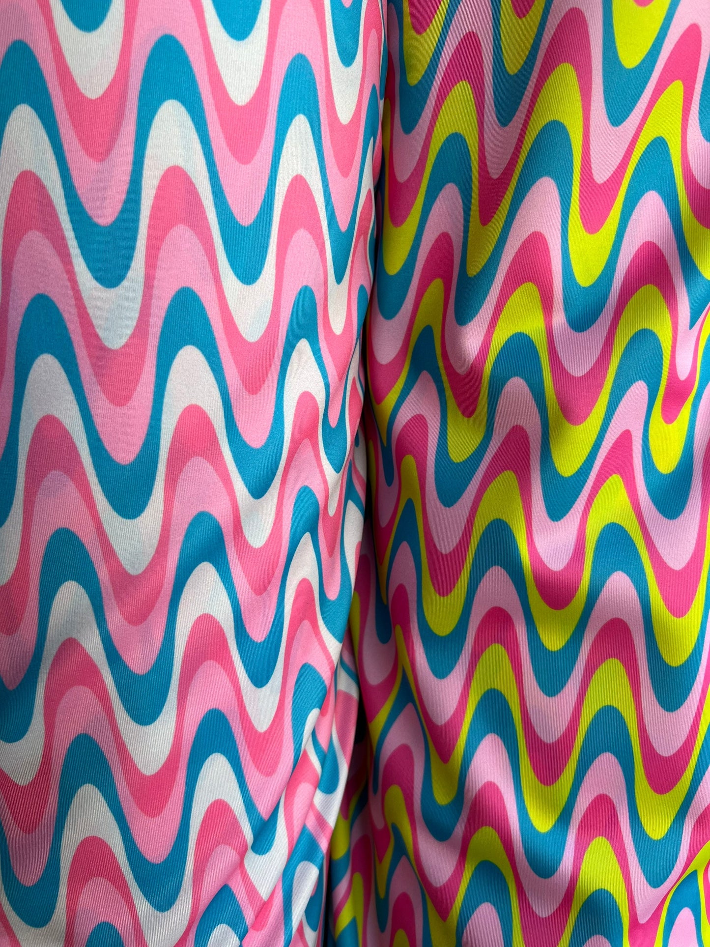 New abstract wave design print on great quality of Nylon spandex 4-way stretch 59/60” Sold by the YD. Ships worldwide from Los Angeles USA.