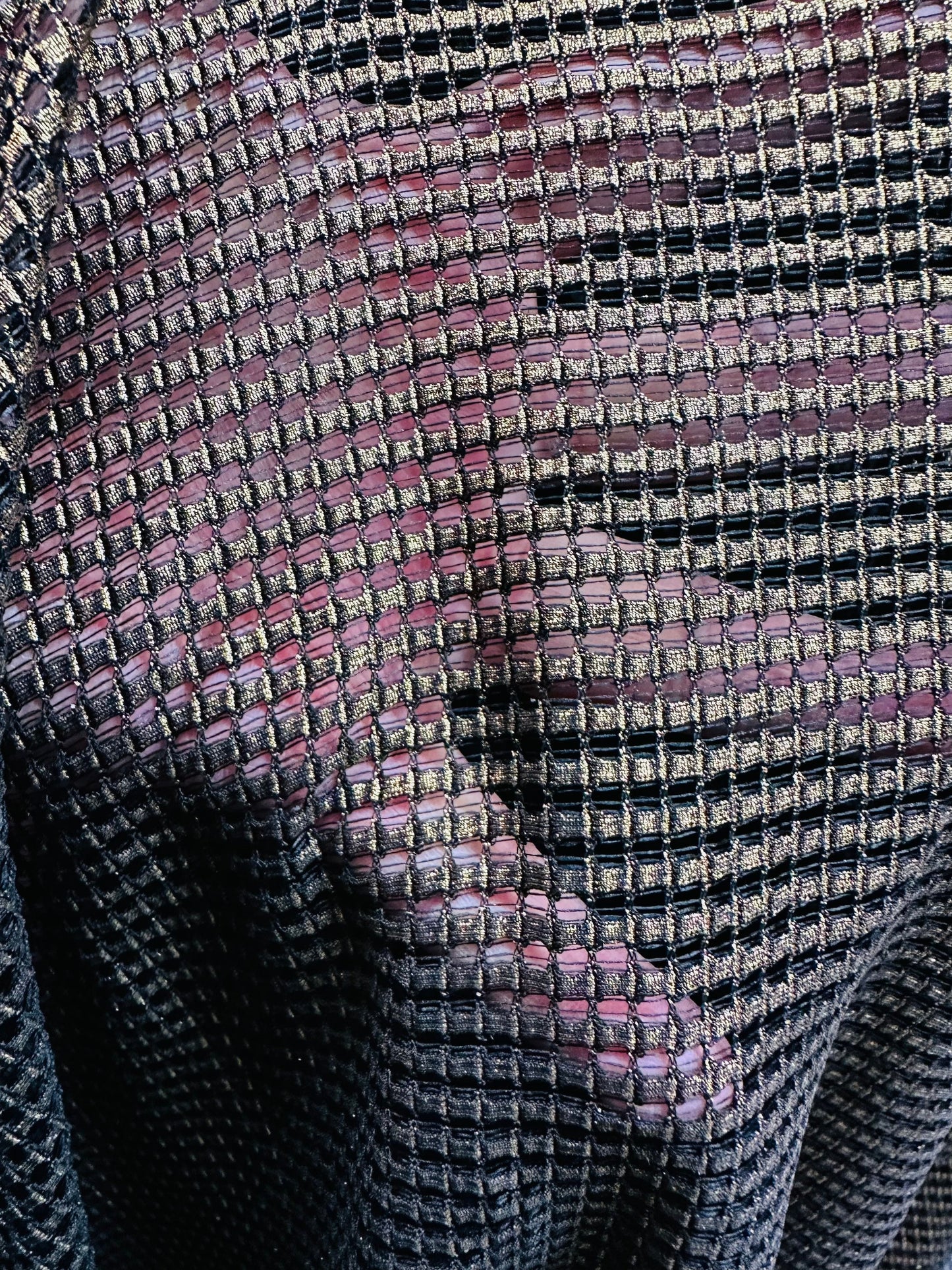 Geometric metallic mesh 2-way stretch black/gold 58/60” Sold by the YD. Ships worldwide from Los Angeles California USA