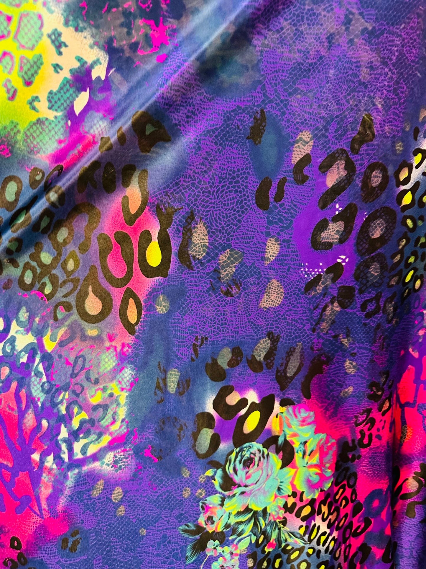 New Exotic Safari design print on spandex satin 2-way stretch light weight 58/60” Sold by the YD. Ships worldwide from L.A