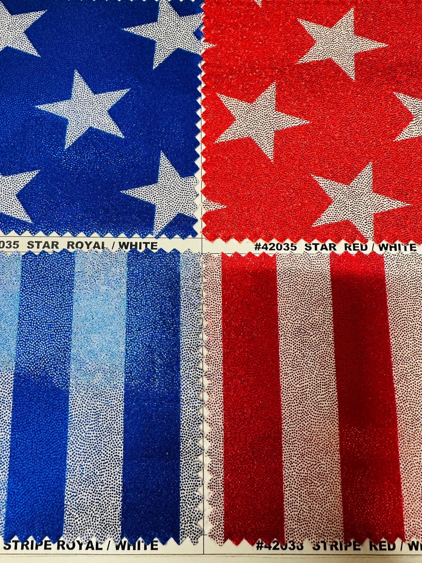 Stars & Stripes freedom design metallic hologram nylon spandex 4-way stretch 58/60” Multicolor Sold by the YD. Ships worldwide