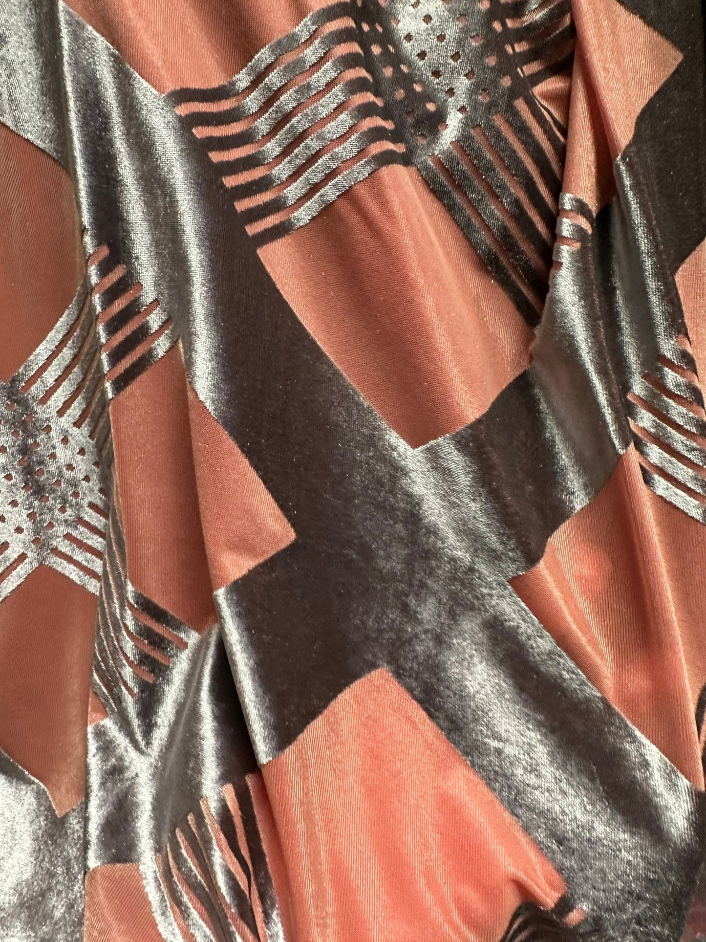 New Luxury Geometric design burnout stretch velvet 4-way stretch blush/pink 58/60” Sold by the YD.