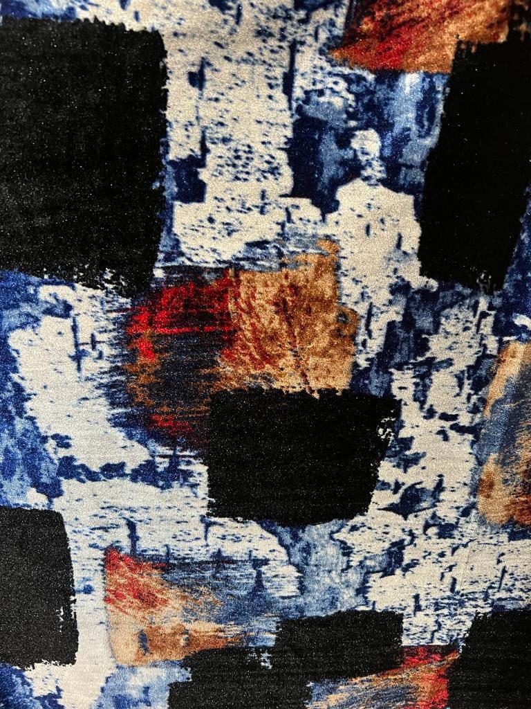 New modern fashion design multicolor print on best quality of nylon stretch velvet 420G 4-way stretch 58/60” Sold by the YD.