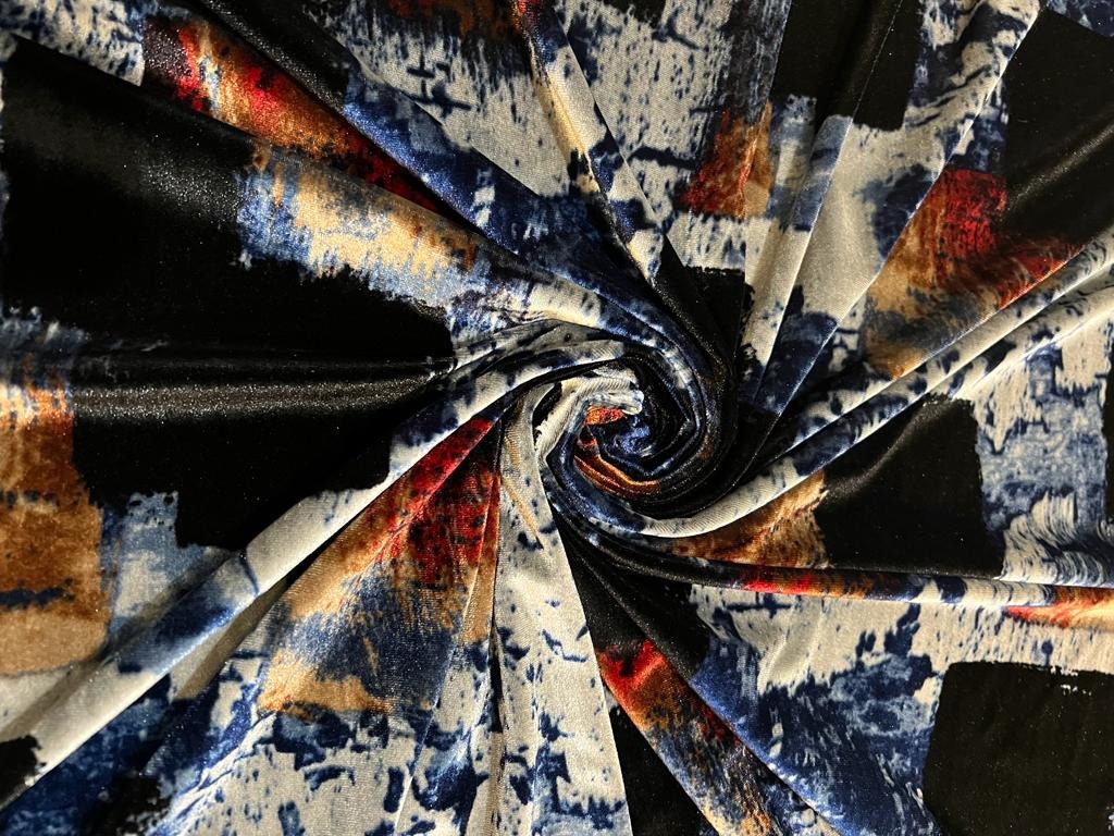 New modern fashion design multicolor print on best quality of nylon stretch velvet 420G 4-way stretch 58/60” Sold by the YD.