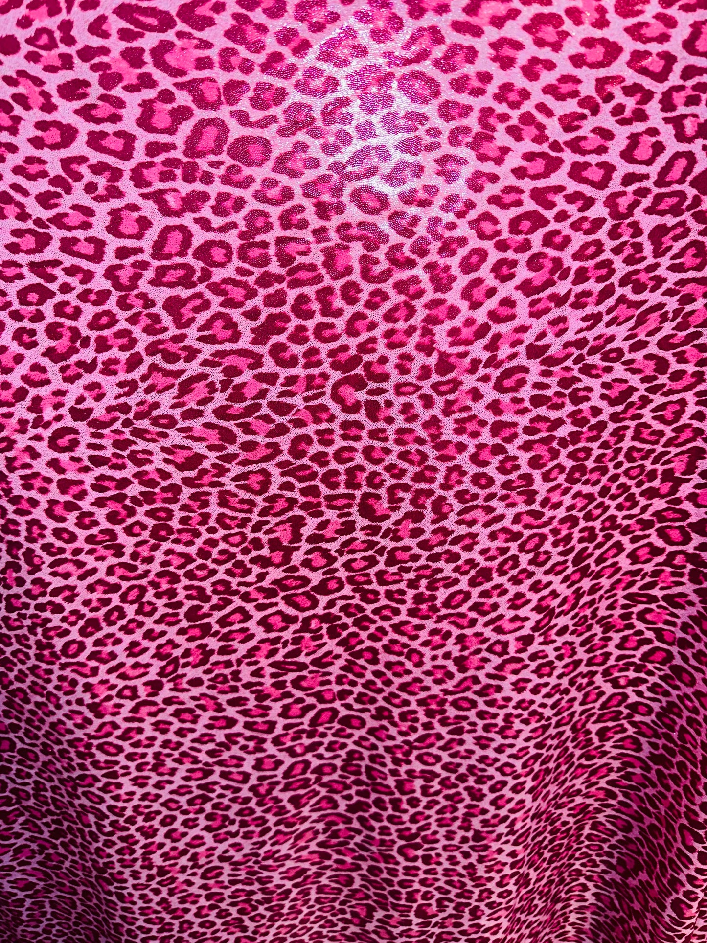 Wild Cheetah design on foggy foil hologram metallic nylon spandex 4-way stretch 58/60” Sold by the YD. Ships worldwide