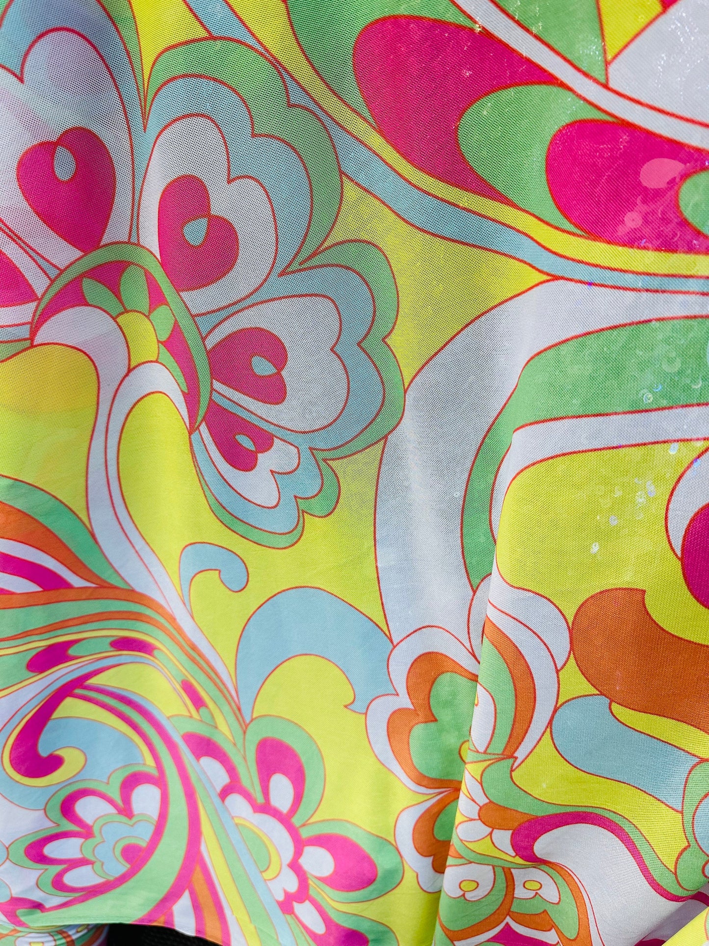 New floral design pastel colors print on power mesh spandex 4-way stretch 58/60”