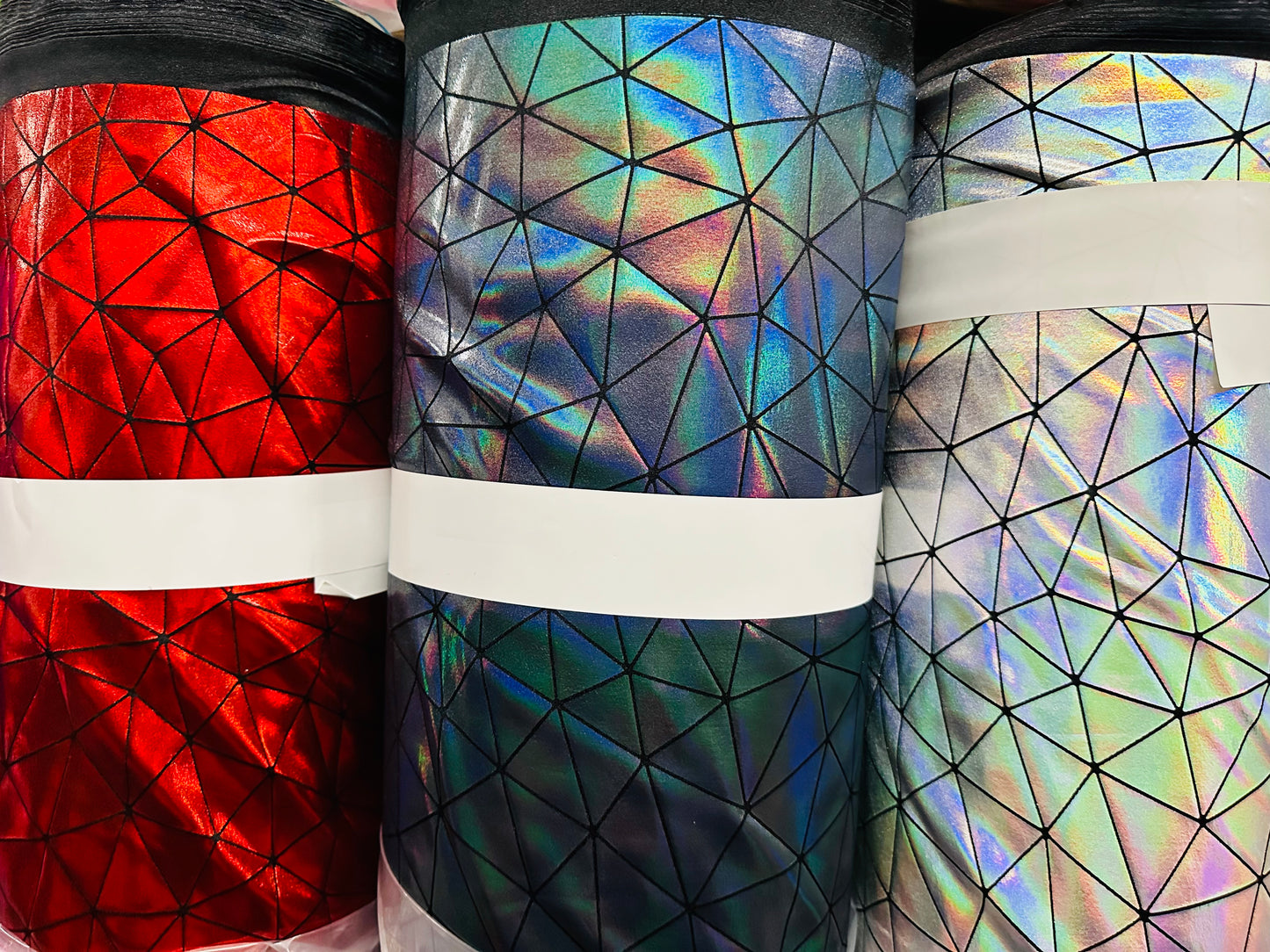 Luxury Geometric Iridescent metallic all over foil nylon spandex 4-way stretch 58/60”