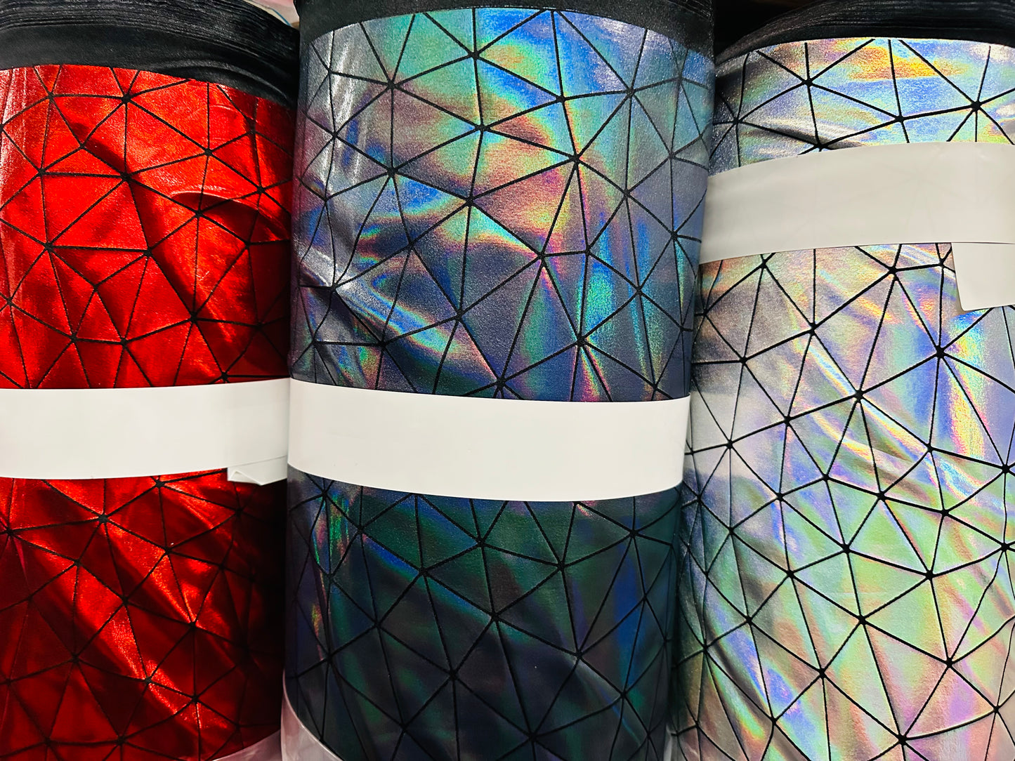 Luxury Geometric Iridescent metallic all over foil nylon spandex 4-way stretch 58/60”