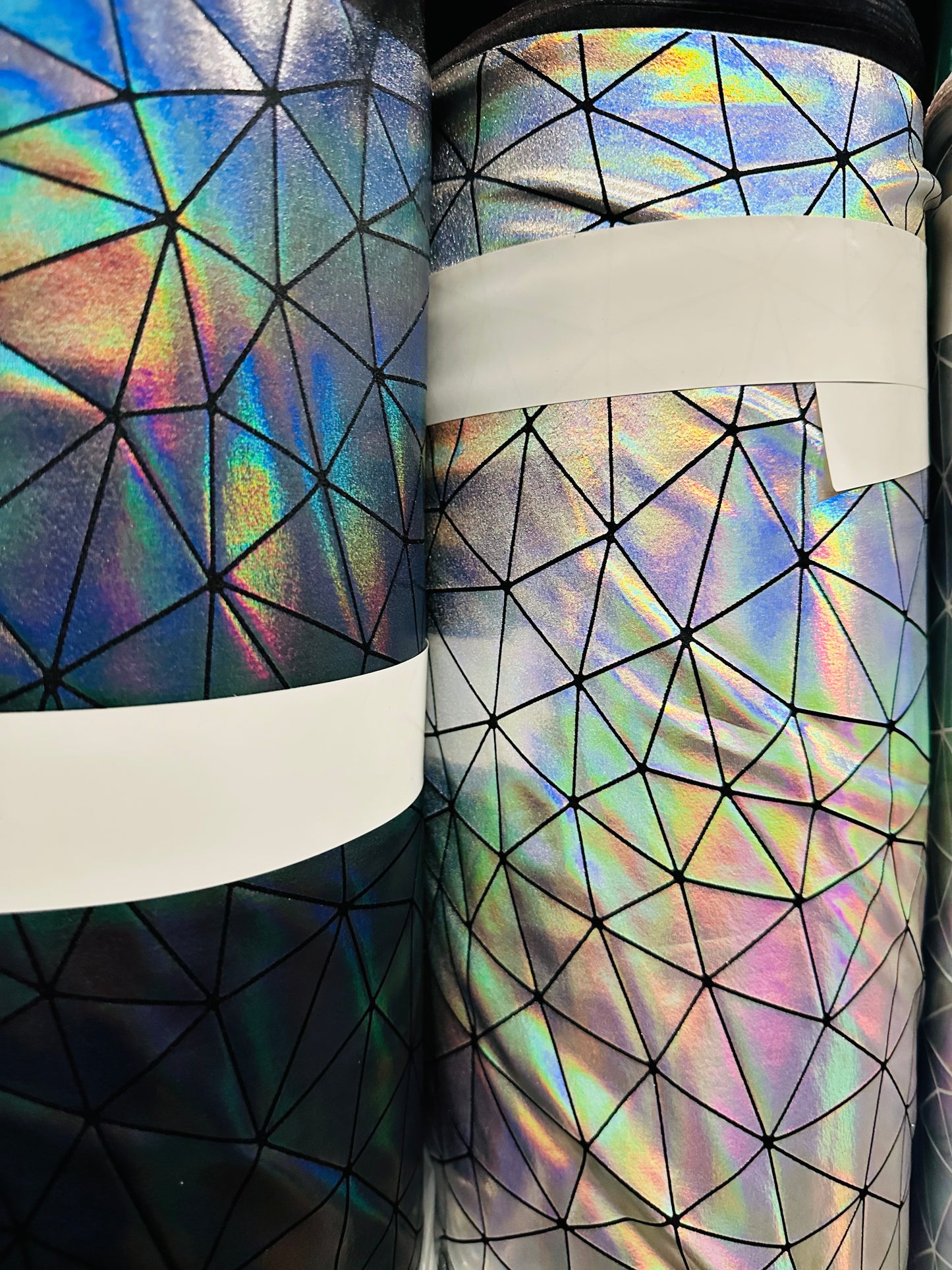 Luxury Geometric Iridescent metallic all over foil nylon spandex 4-way stretch 58/60”