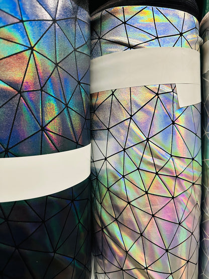 Luxury Geometric Iridescent metallic all over foil nylon spandex 4-way stretch 58/60”