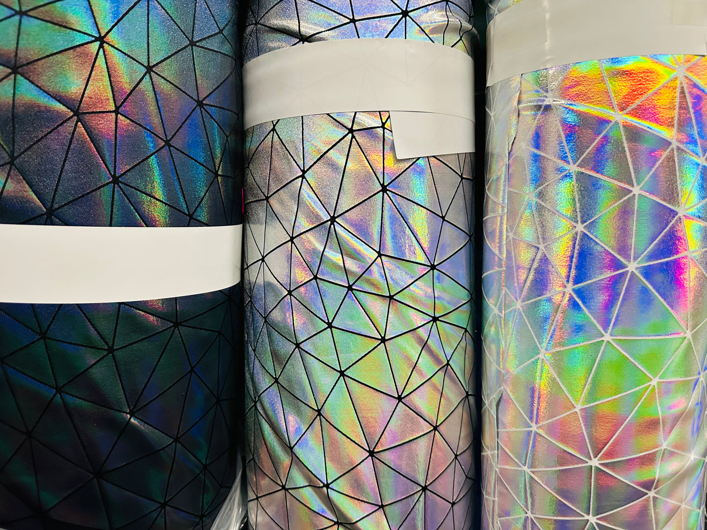 Luxury Geometric Iridescent metallic all over foil nylon spandex 4-way stretch 58/60”