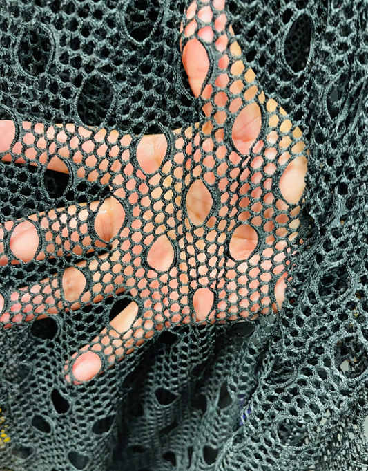 New Black fishnet geometric design 4-way stretch 58/60”