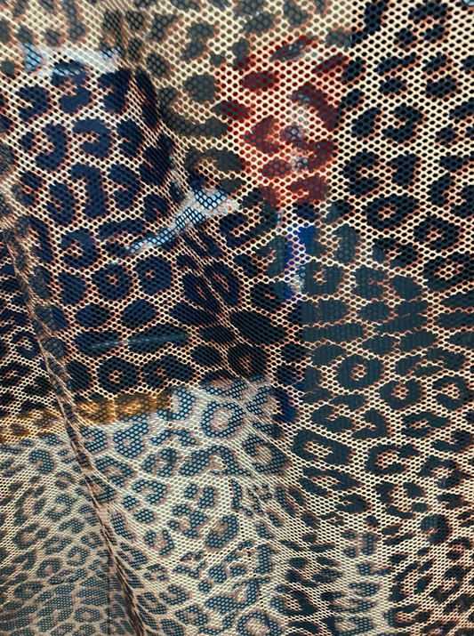 New fishnet exotic leopard design 2-way stretch 58/60”