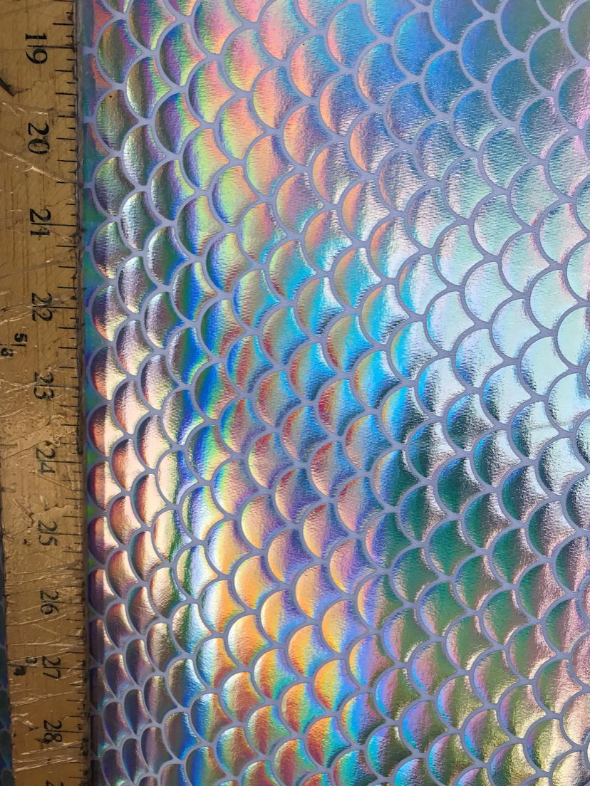 NEW iridescent white/silver fish Scale mermaid design metallic spandex 4way Stretch 58/60"