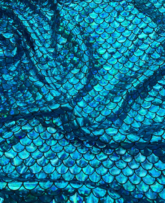 Medium mermaid fish scales with hologram foil nylon spandex 4way Stretch 58/60"