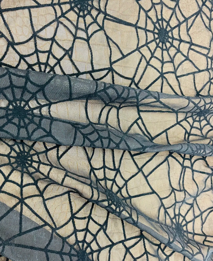 Spiderweb design best quality of stretch power mesh with black flocking 4-way stretch 58/60”