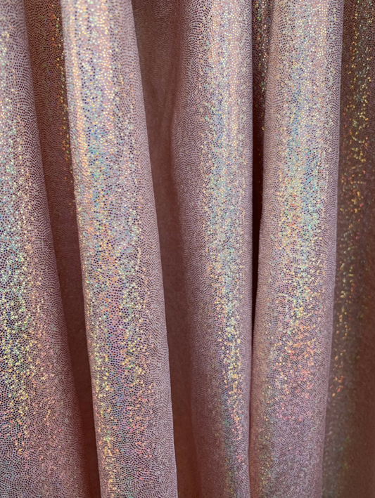 Rose gold hologram foggy foil metallic nylon spandex with foggy foil 4way stretch 58/60"